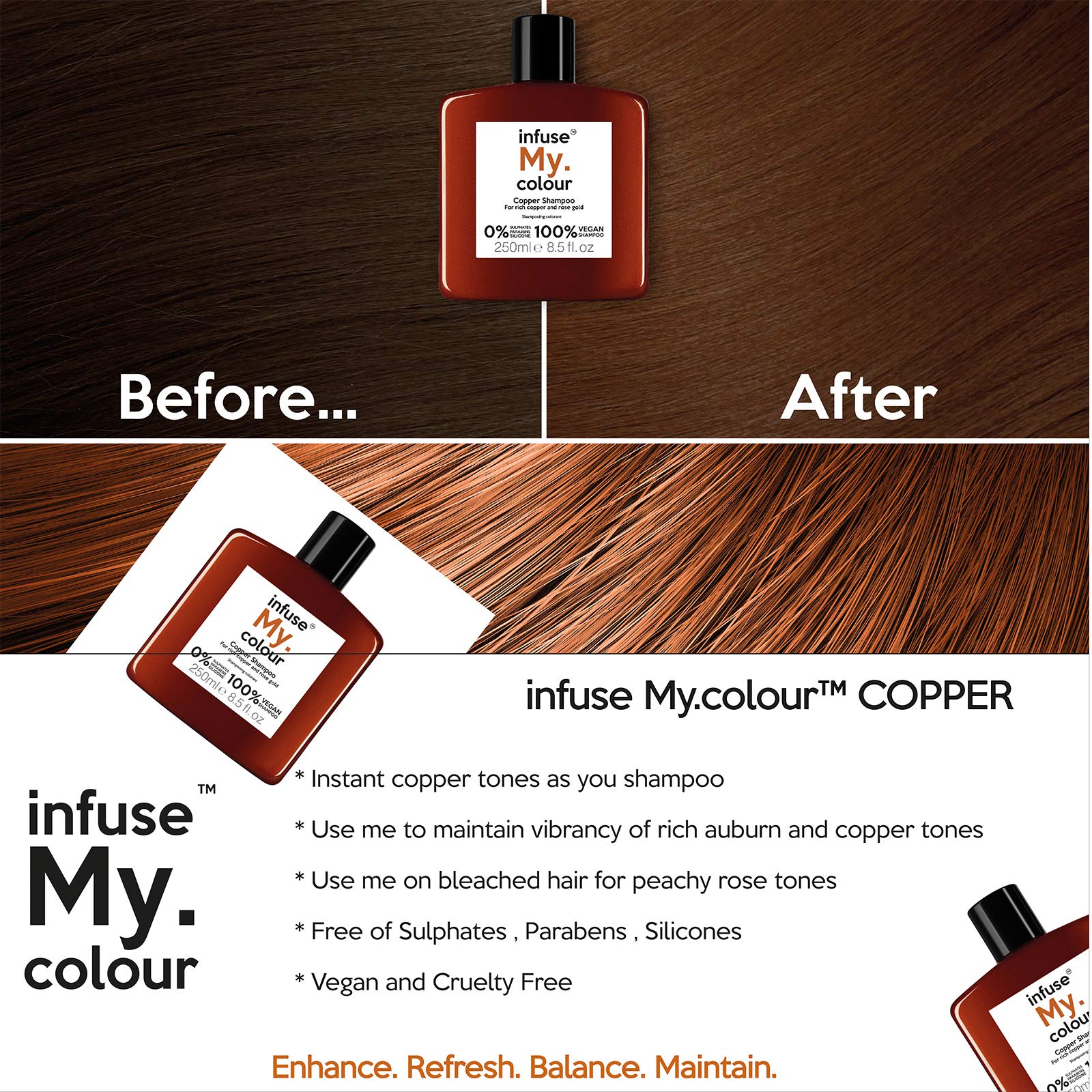 Infuse My. Colour Copper Shampoo for Vibrant Copper, Rose Gold & Auburn Tones, 250 ml 5