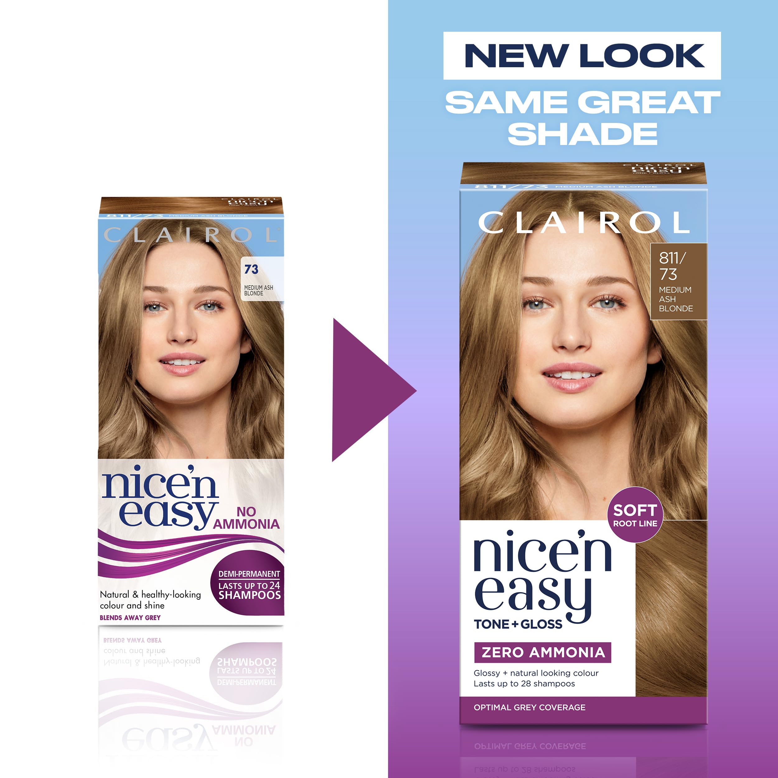 Clairol Nice'n Easy Tone+Gloss Semi-permanente Haarfarbe – 811/73 Mittel-Aschgrau