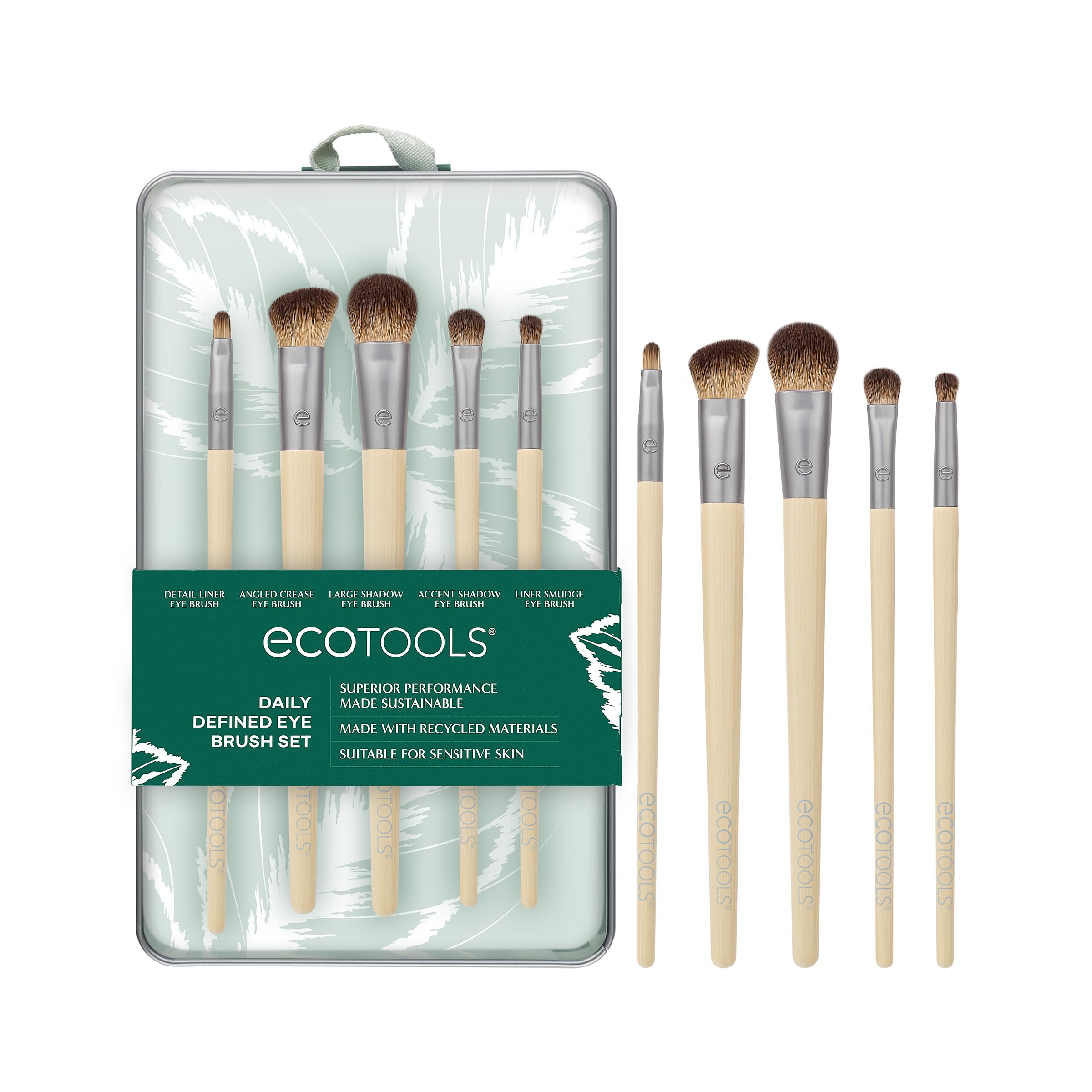 EcoTools Daily Defined Eye Brush Kit with Storage Tray, 5 Piece Synthetic Set