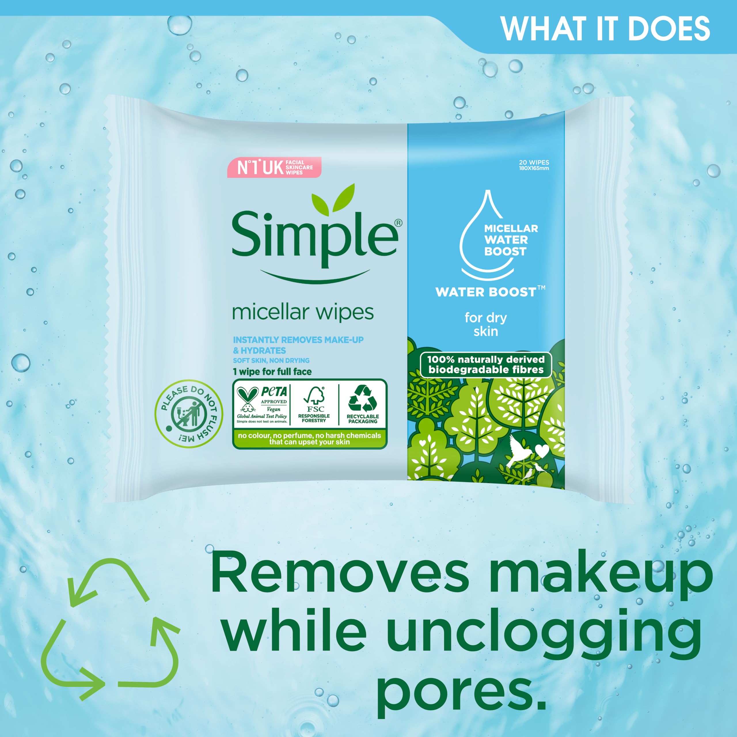 Simple Micellar Cleansing Wipes 20 Count for Sensitive Skin 3