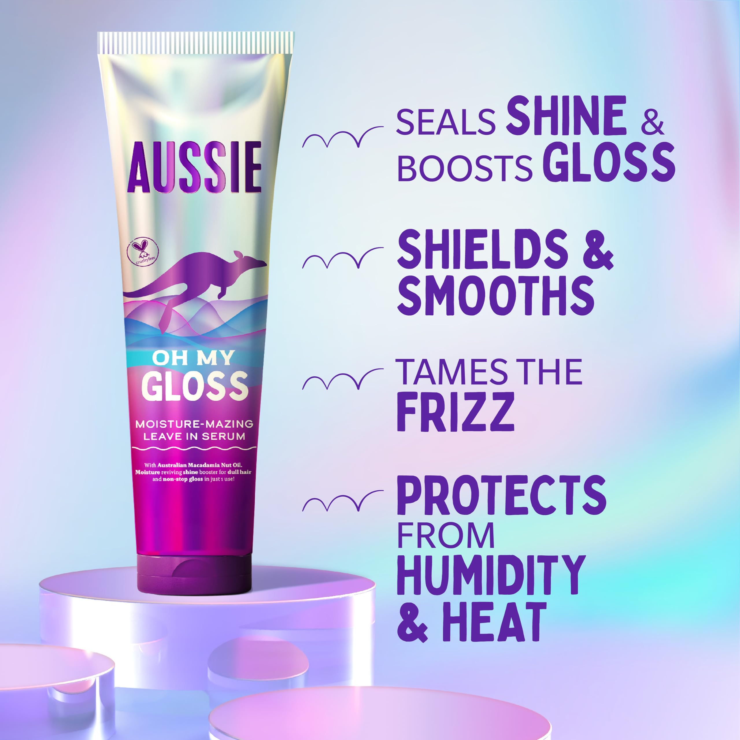 Aussie Oh My Gloss Shampoo, Conditioner & Leave-In Serum Set for Moisture & Shine 6