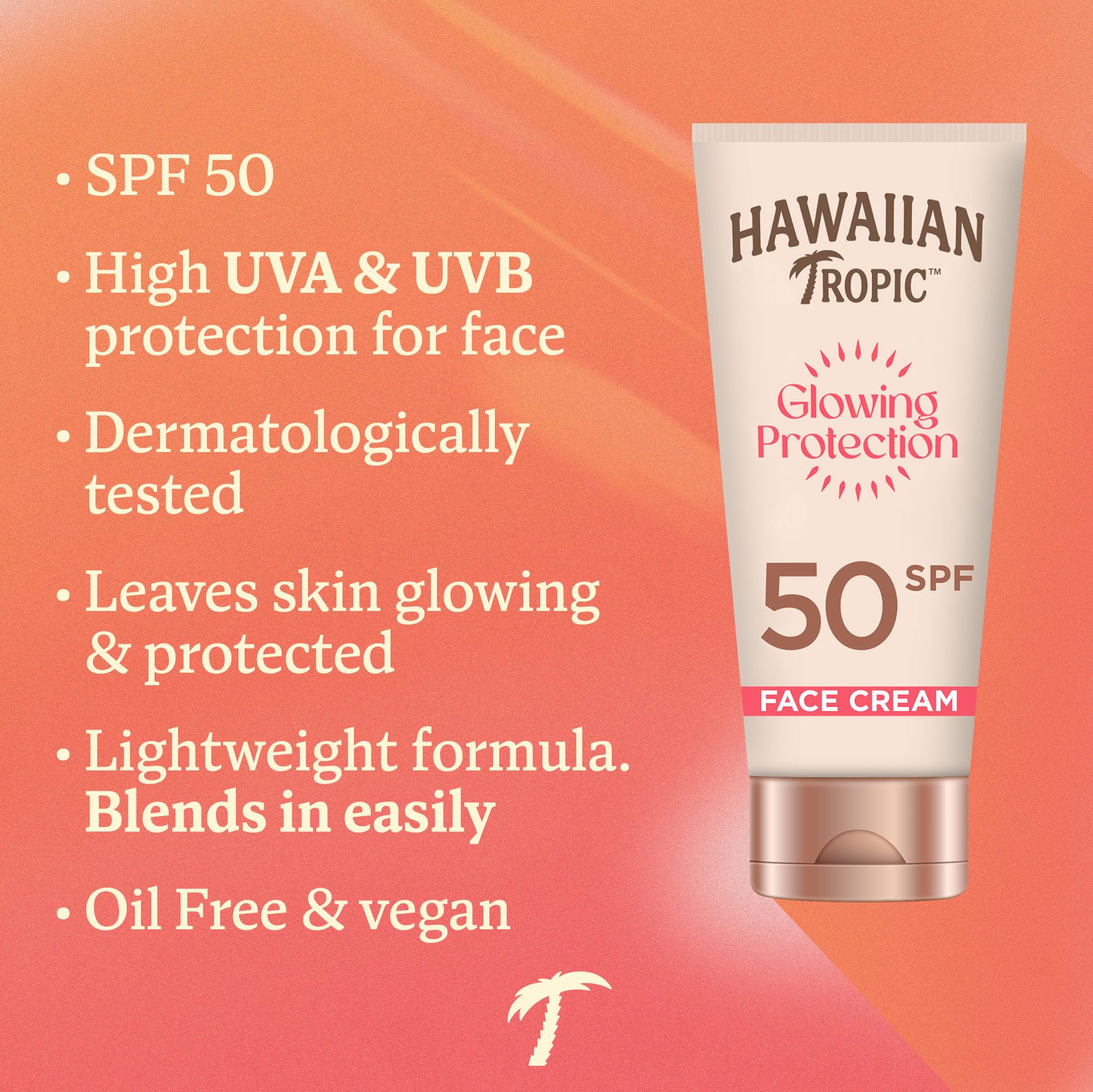 Hawaiian Tropic Glowing Protection Face Cream Lotion SPF 50, Water Resistant, 50ml
