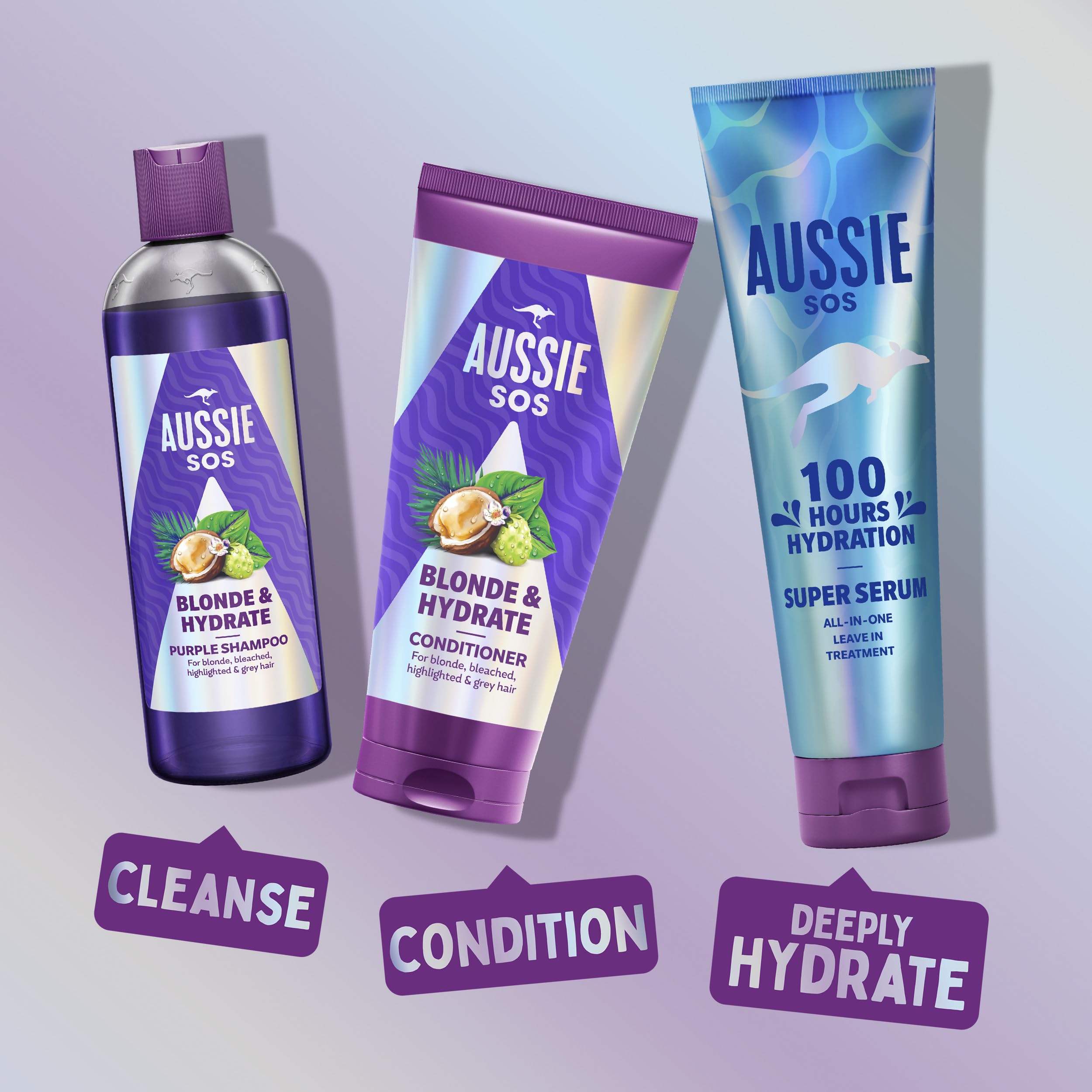 Aussie SOS Blonde and Hydrate Purple Shampoo 300ml für blondiertes und gesträhntes Haar 8
