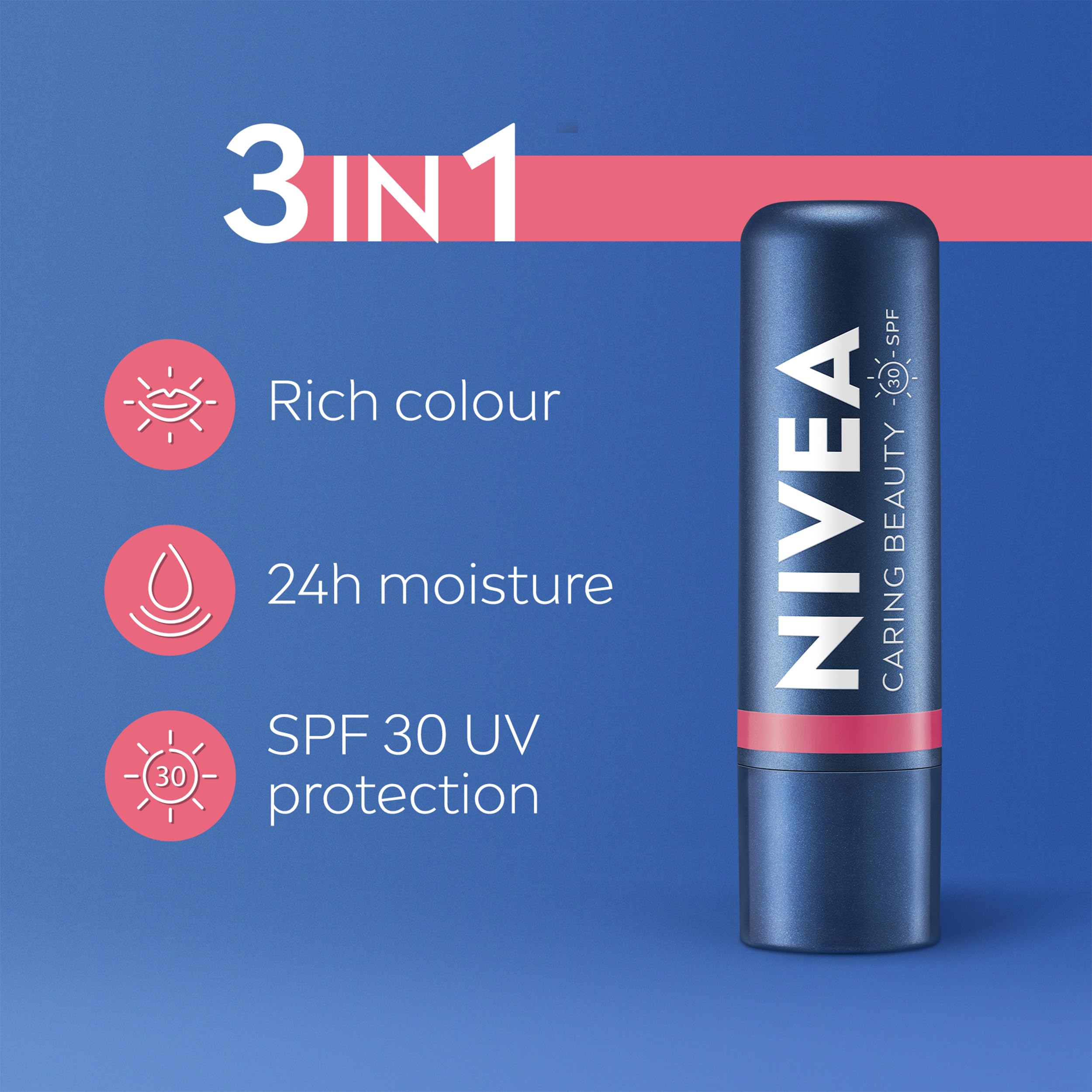 NIVEA Caring Beauty Rose Nude Lip Balm SPF30 - 3-in-1 Moisturizing Lip and Cheek Tint