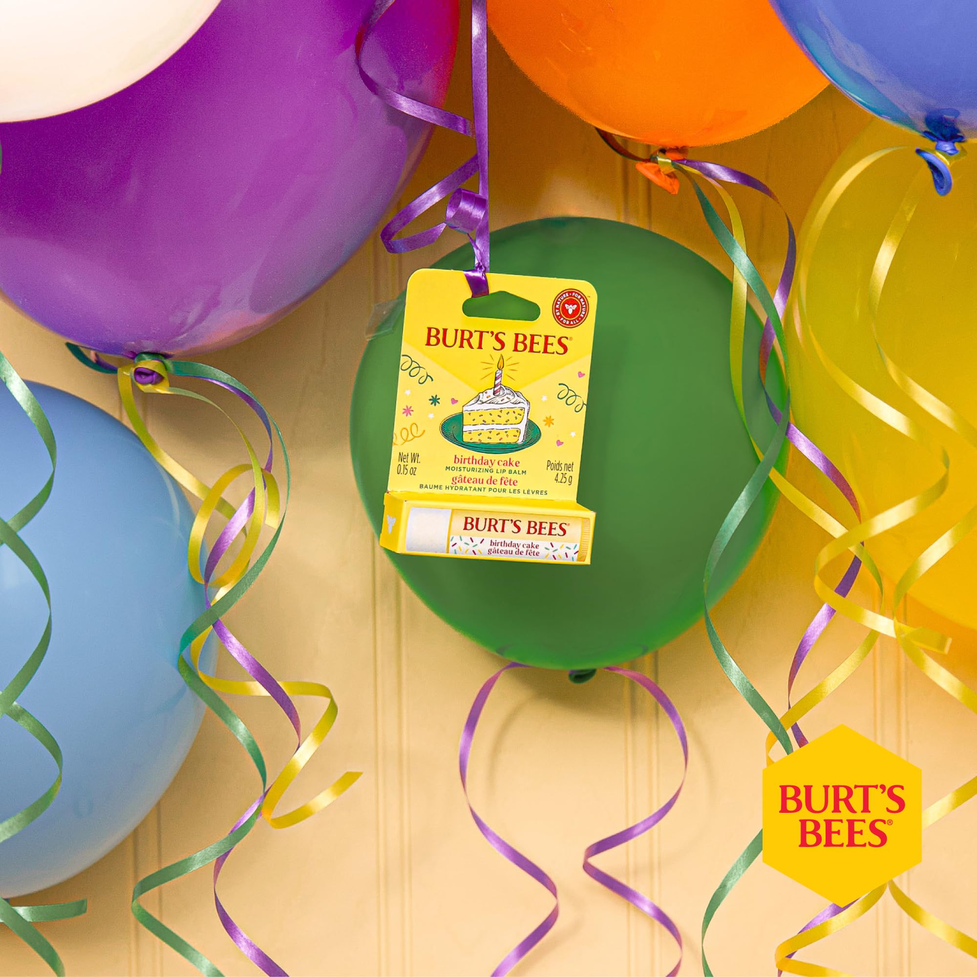 Burt's Bees Lippenbalsam Geburtstagskuchen, Feuchtigkeitsspendender Lippenbalsam mit Bienenwachs und 9