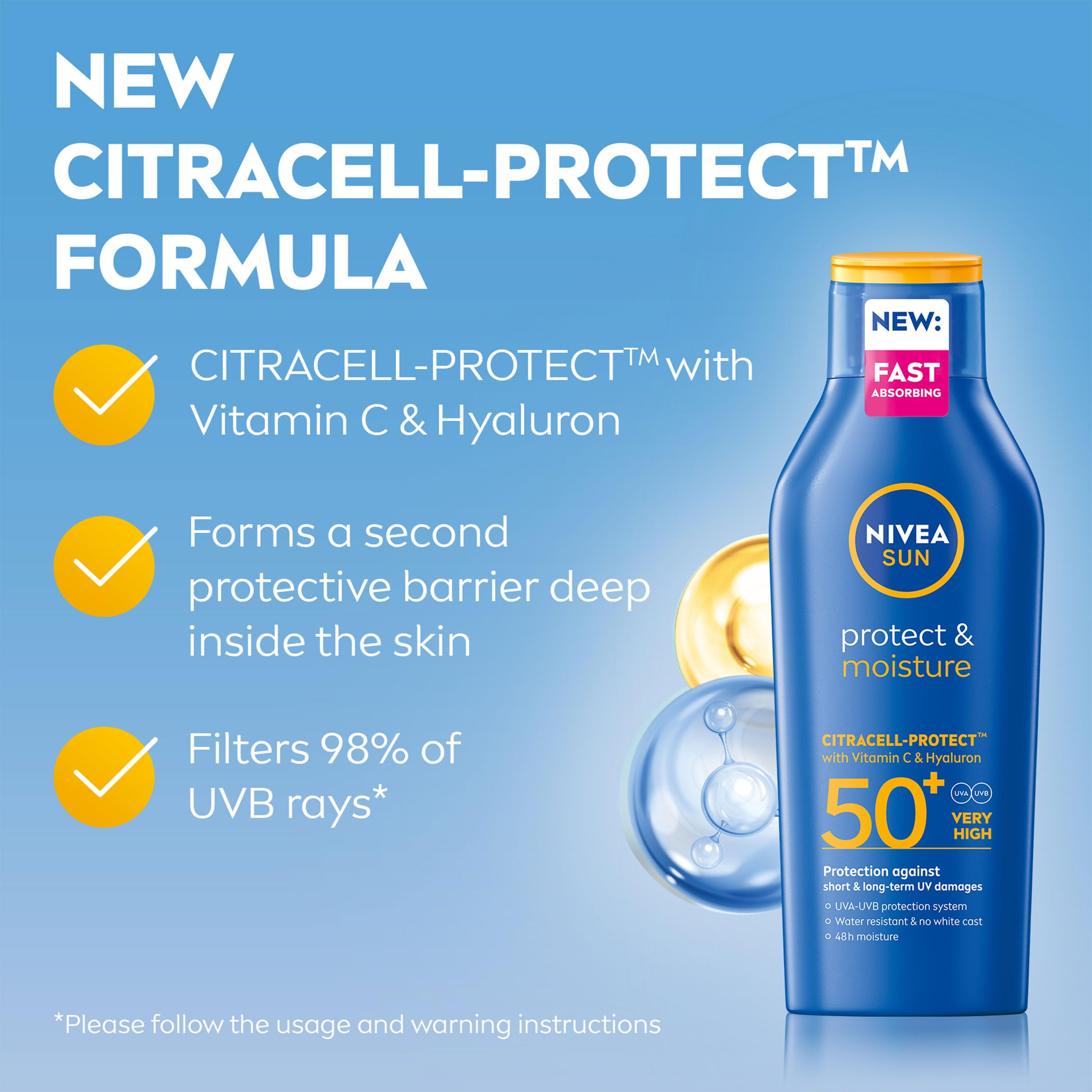 NIVEA SUN Protect & Moisture Sun Cream Lotion SPF 50 (400 ml) - Water-Resistant 4