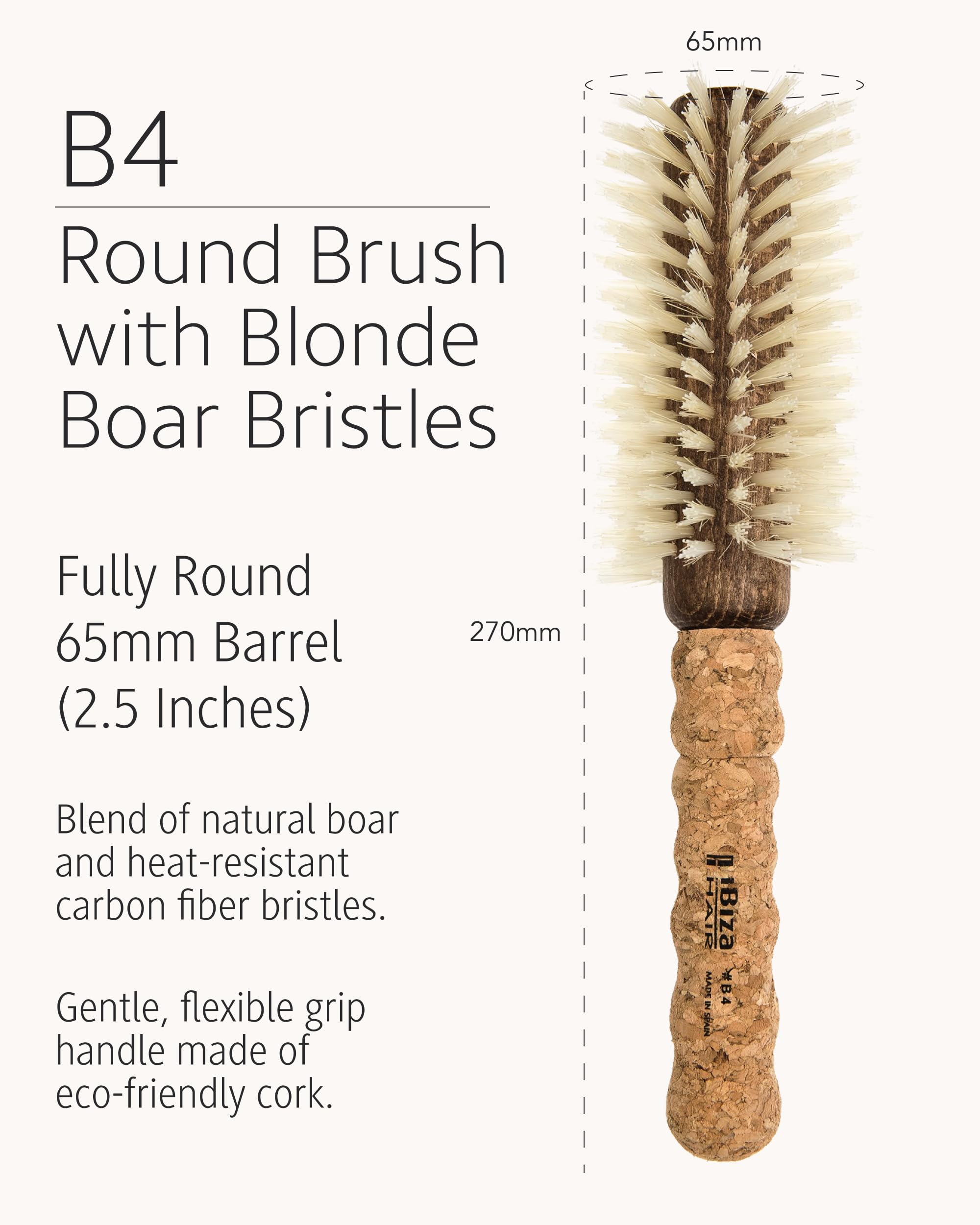 Ibiza Hair B4 Professional Round Brush with Eco Cork Wood Handle for Volume and Curls 3