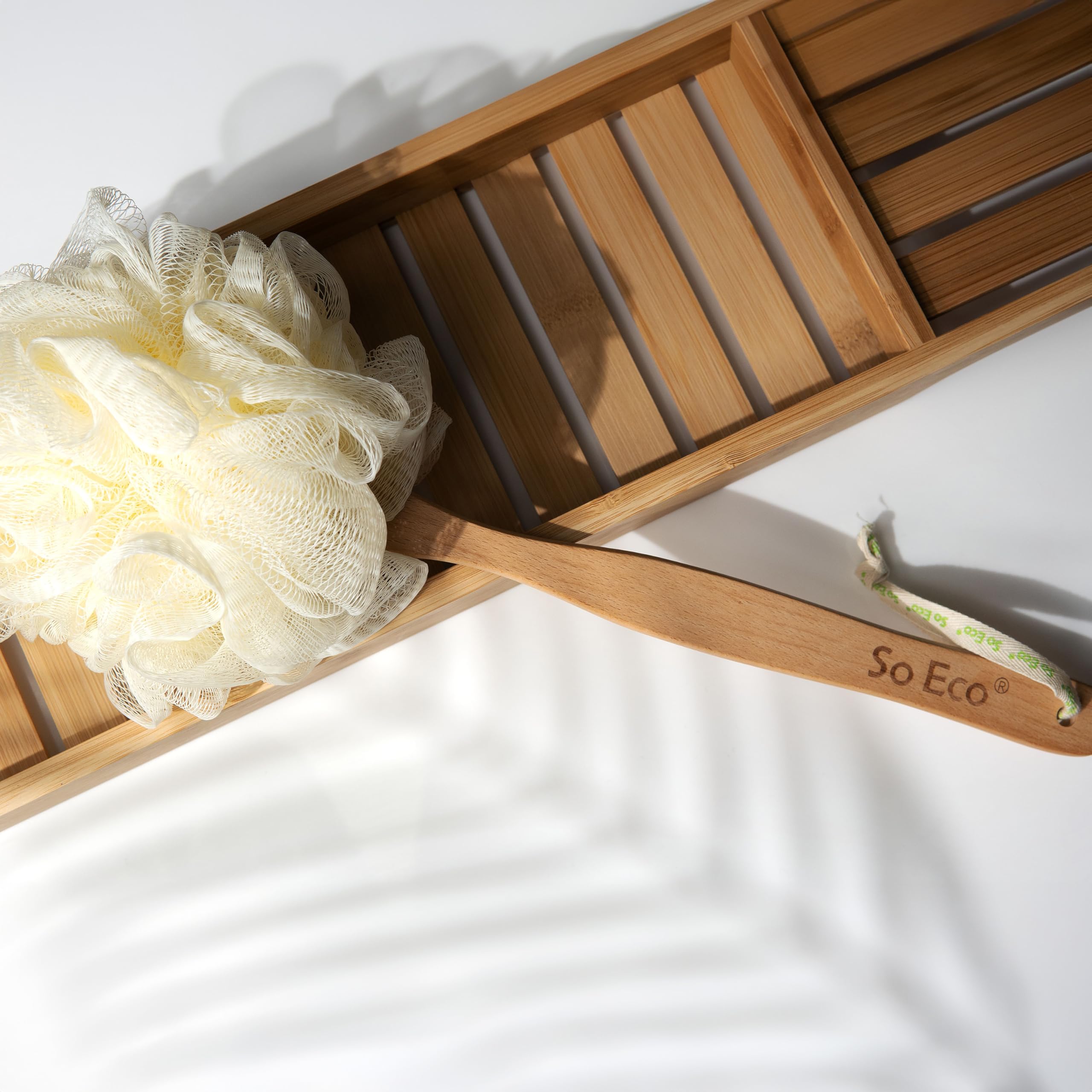 So Eco Long Handle Shower Pouf for Easy Back Cleansing and Exfoliation