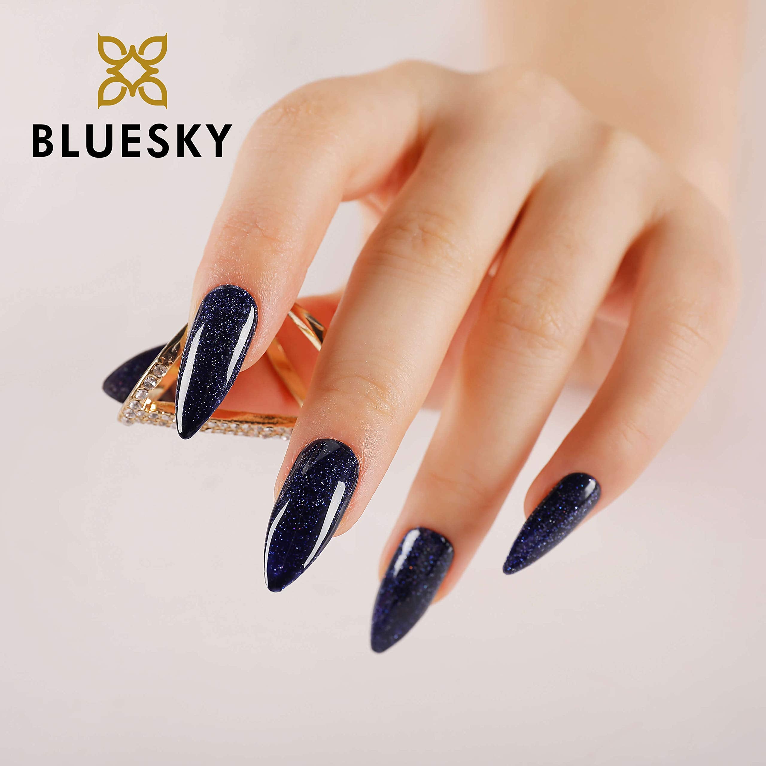 Bluesky Gel Nail Polish, Caring AW19, Blue Glitter, 10 ml - 21 Day High-Gloss Wear 3