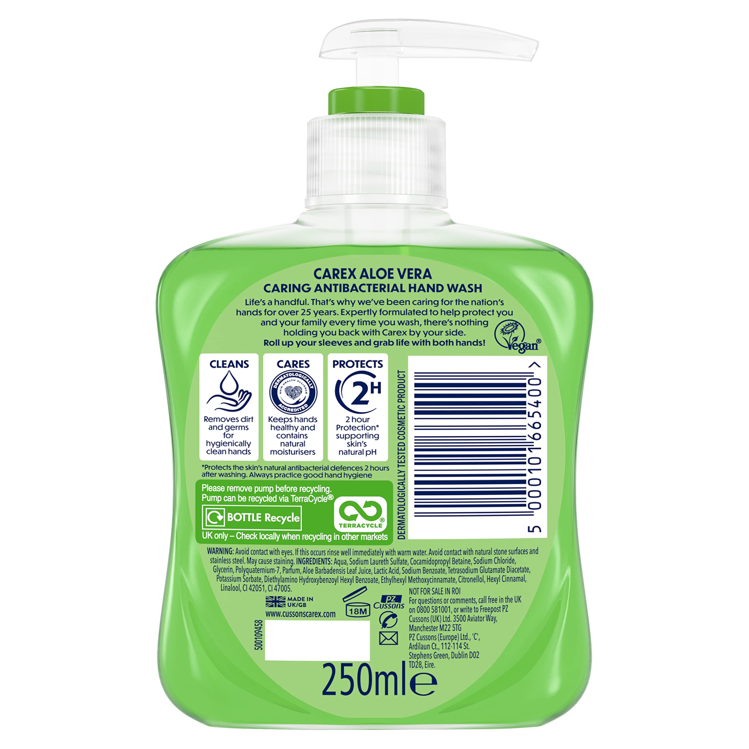 Carex Antibacterial Aloe Vera Hand Wash, Natural Moisturisers, 2 Hour Protection, Bulk Pack of 6 x 250ml 9