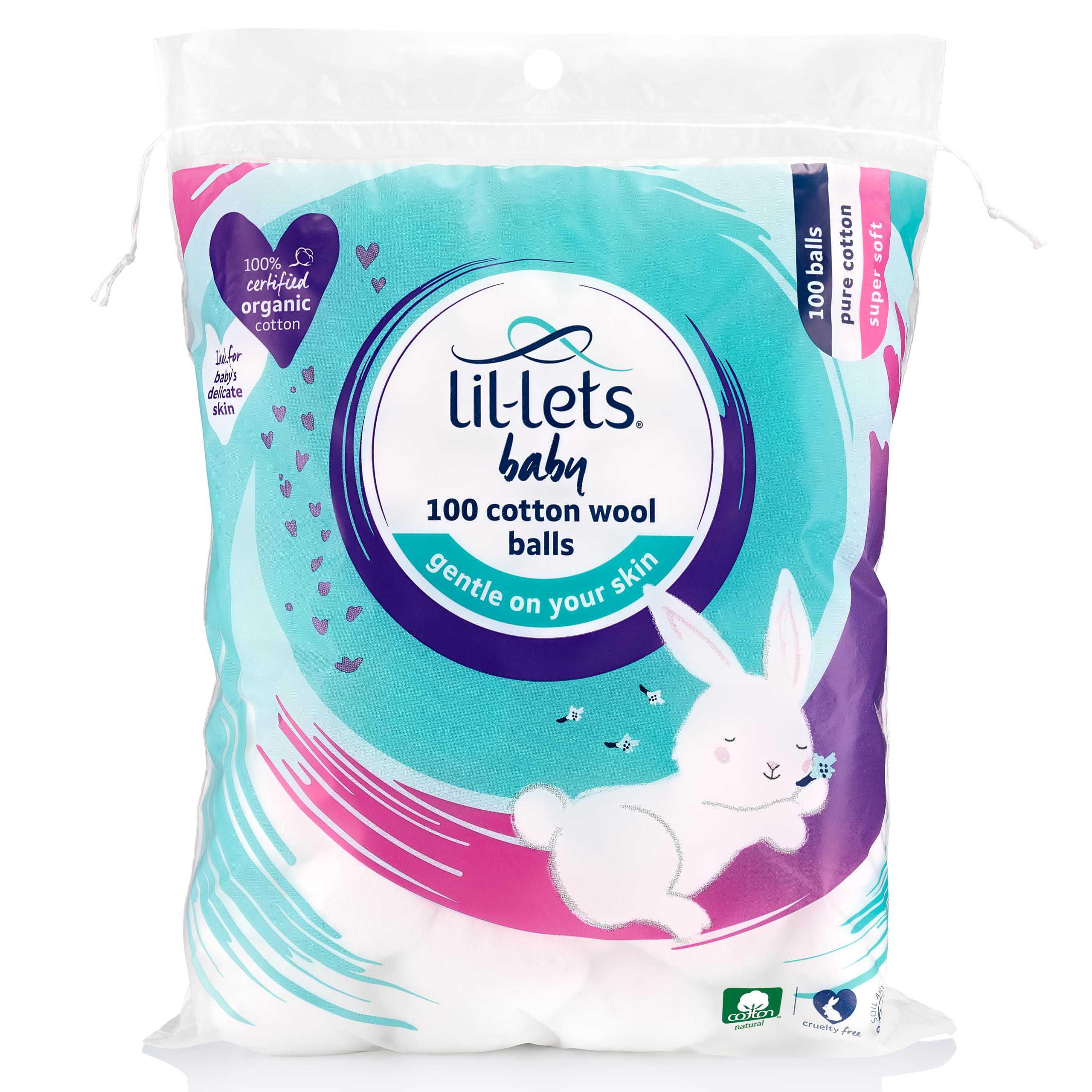 Lil-Lets Baby Cotton Wool Balls, 100 Count, Certified Organic, 100% Pure Cotton, Super Soft for Newborns