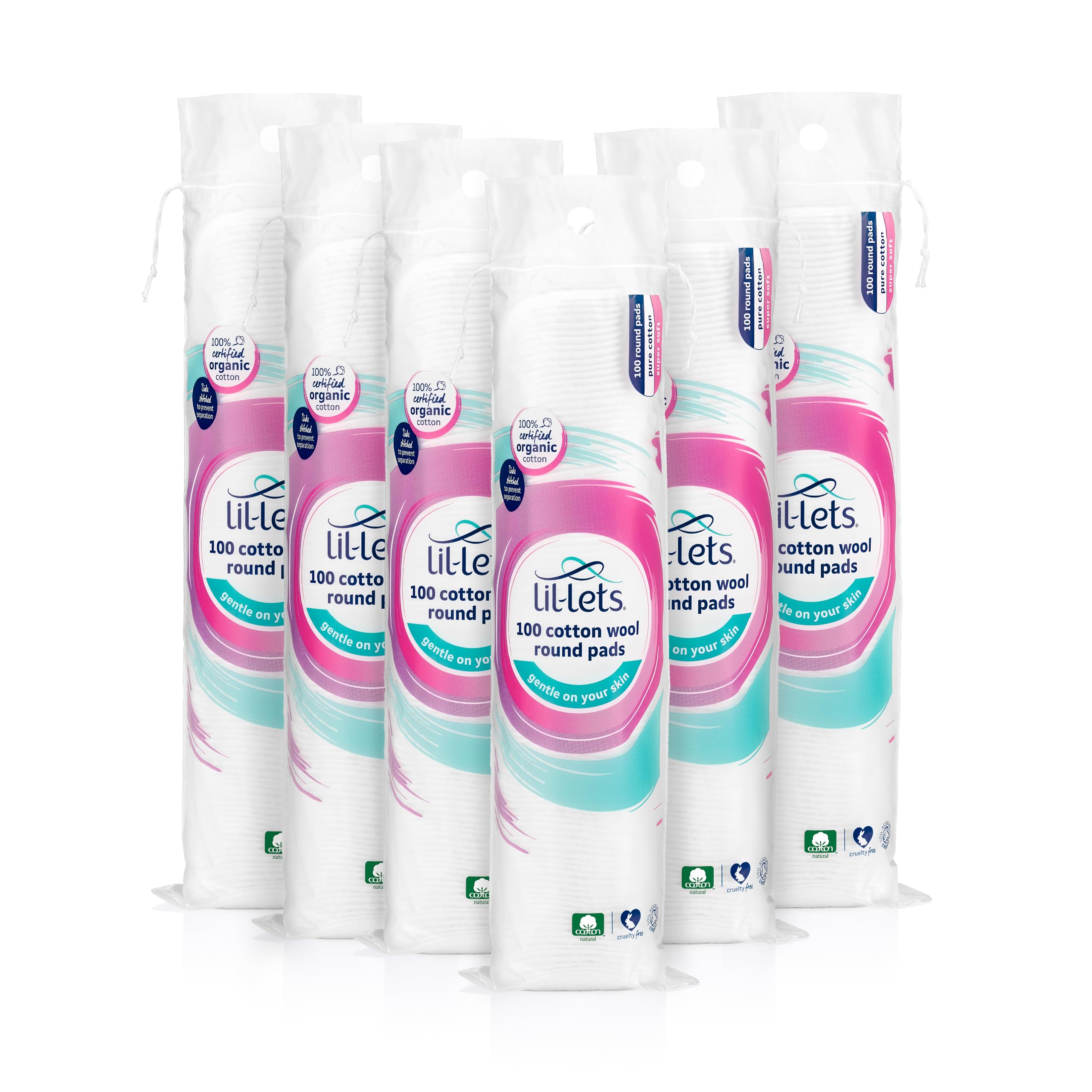 Lil-Lets Organic Cotton Wool Round Pads, 600 Count (6 x 100), GOTS Certified, Soft & Absorbent