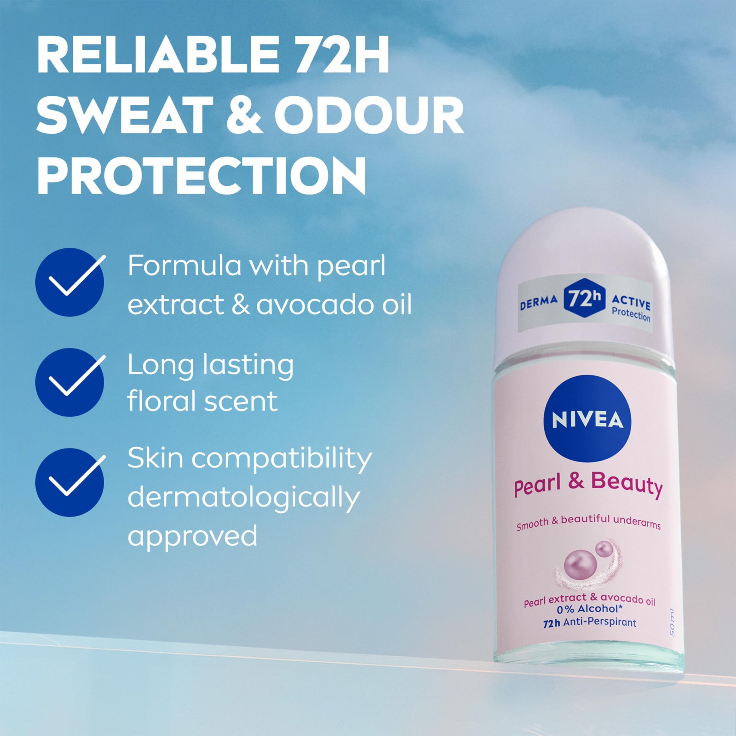 NIVEA Pearl &amp; Beauty Antitranspirant-Deo Roll-On (6 x 50 ml), Roll-On