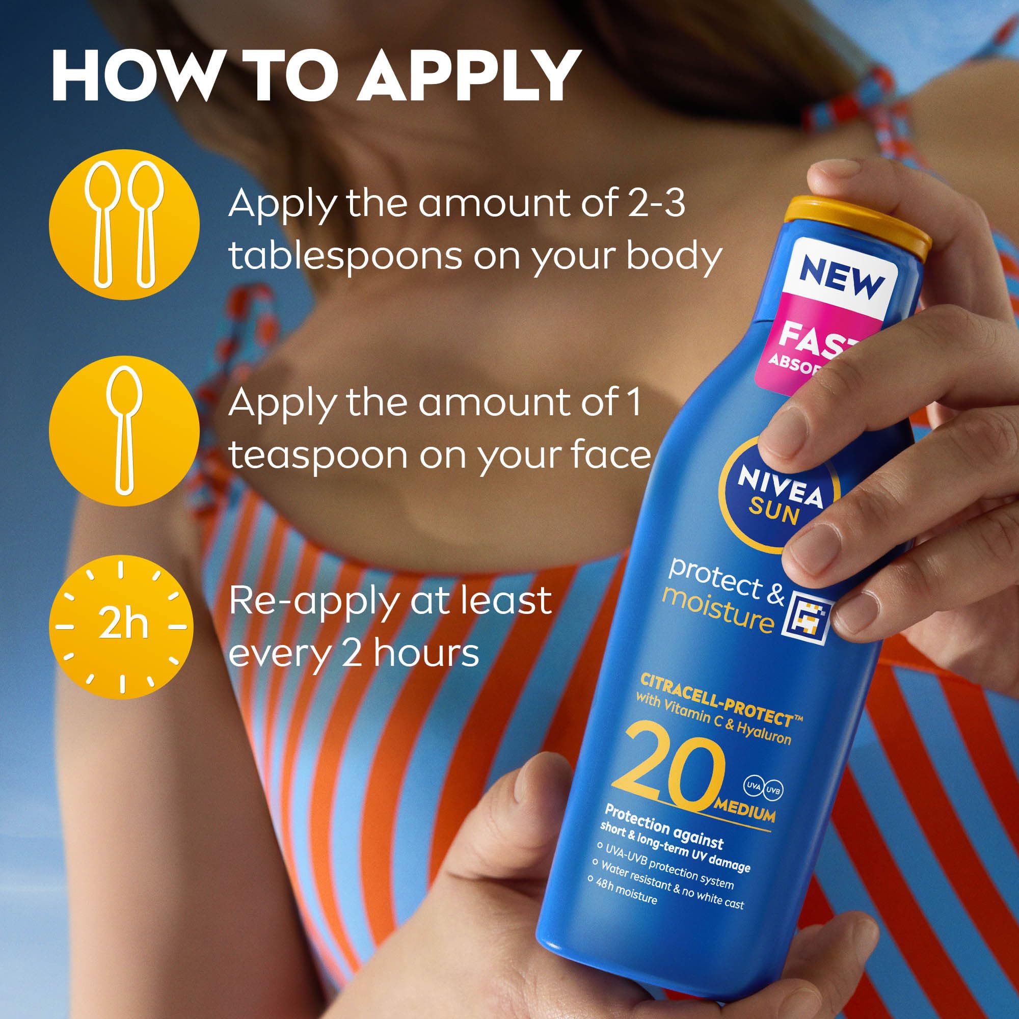 NIVEA SUN Protect & Moisture Sun Lotion SPF 20 with Vitamin E, 48H Moisture, 200 ml 6