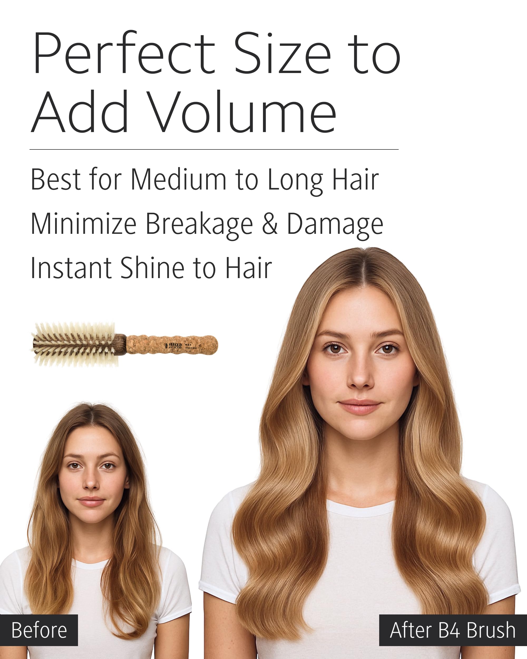 Ibiza Hair B4 Professional Round Brush with Eco Cork Wood Handle for Volume and Curls 4