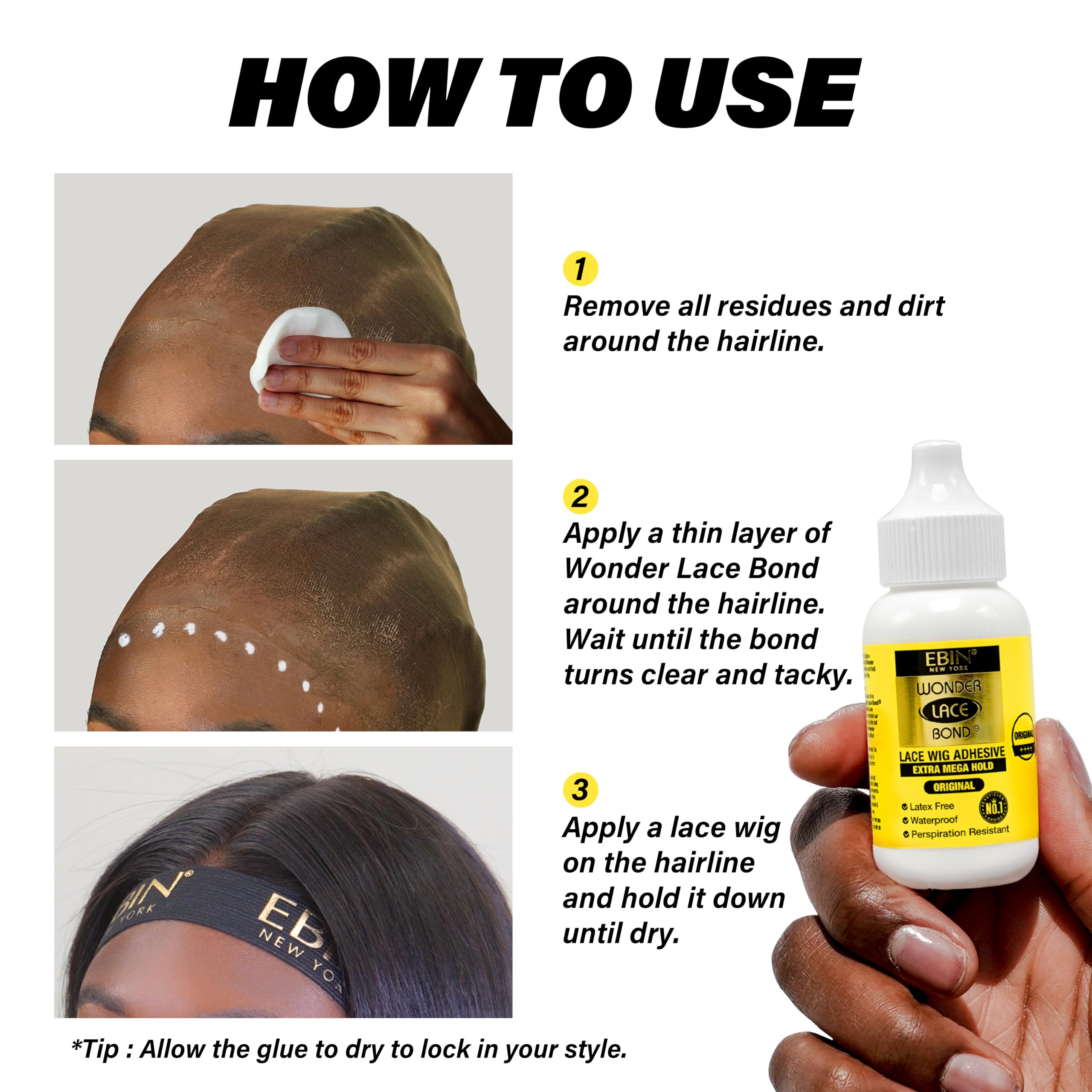 EBIN NEW YORK Wonder Lace Bond Wig Adhesive Supreme 34 ml - Strong Hold, Waterproof, Latex Free 4