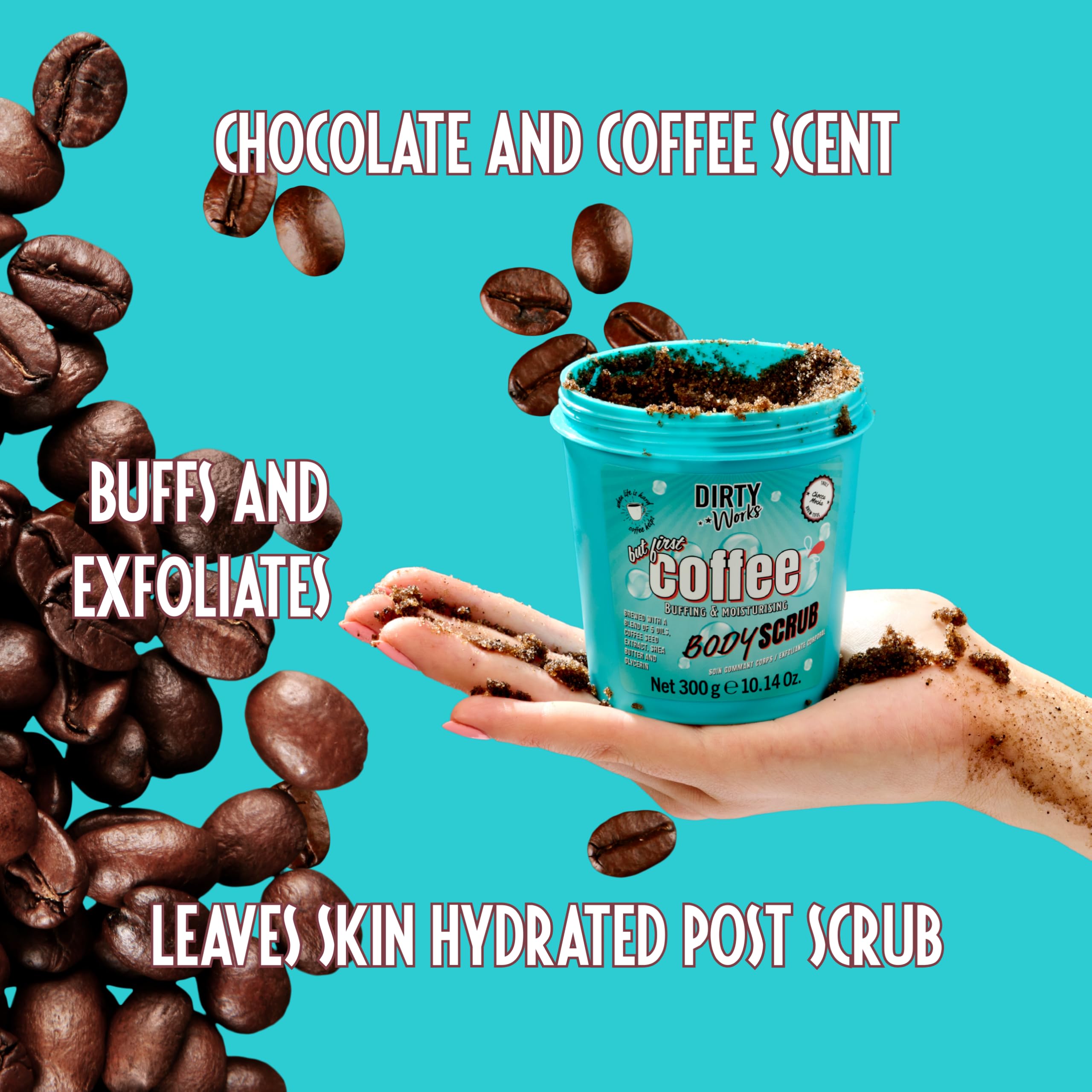 Dirty Works But First Coffee Body Scrub 300g - Exfoliating, Moisturising, Caffeine-Infused