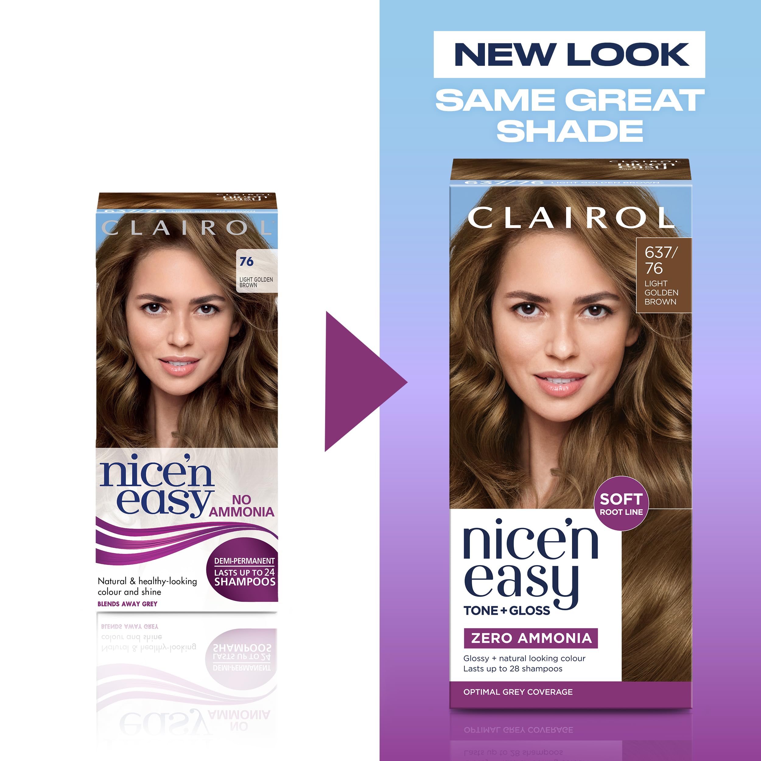 Clairol Nice'n Easy Tone+Gloss Semi-permanente Haarfarbe – 637/76 Hellgoldbraun