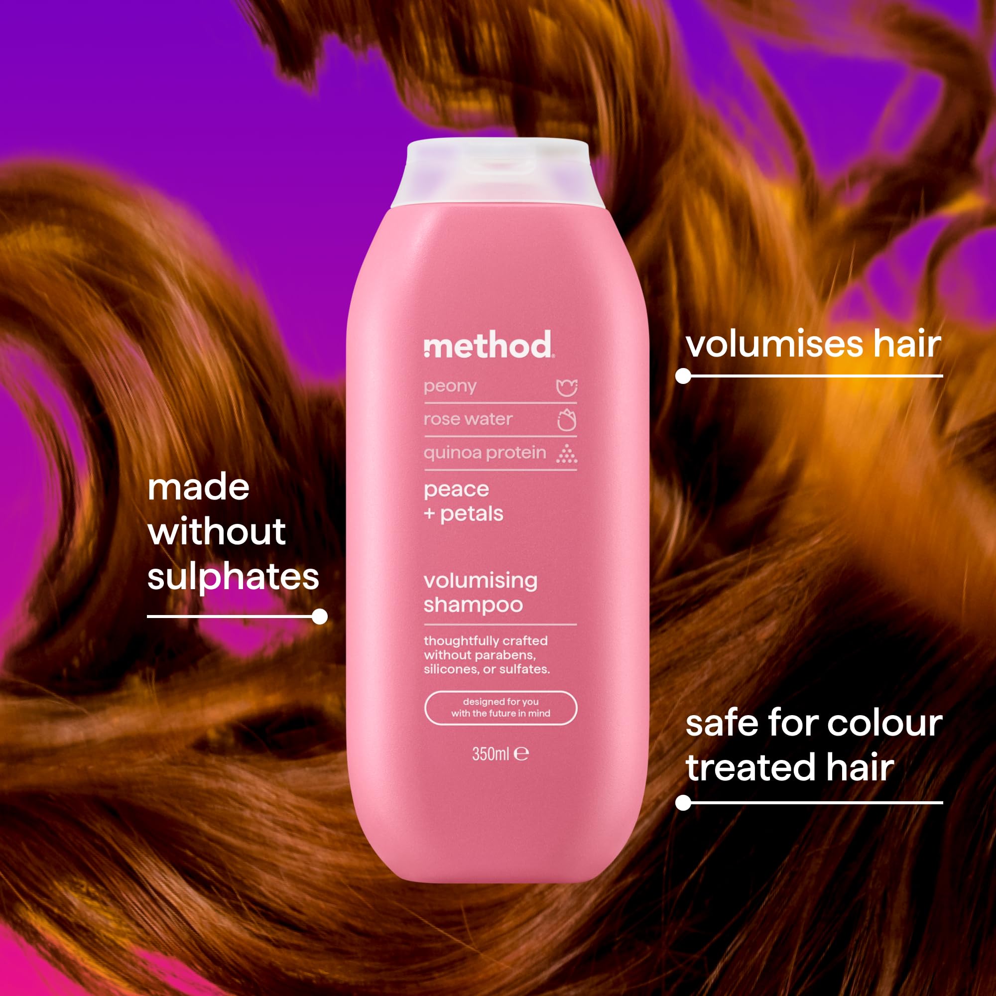 Method Volumising Shampoo, Peace and Petals, Peony, Rose Water & Quinoa Protein, 350ml 4