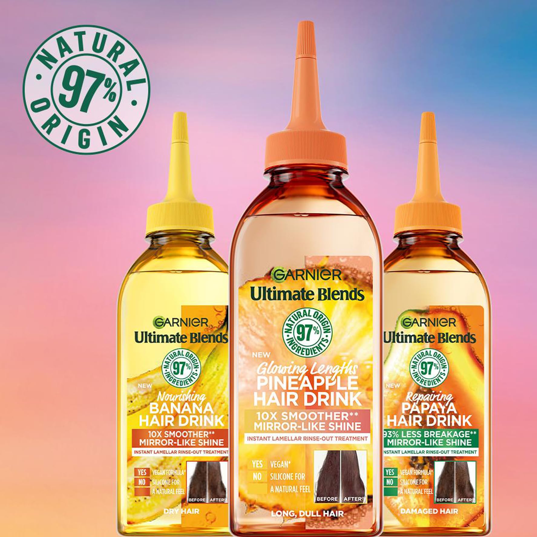 Garnier Ultimate Blends Glowing Lengths Pineapple Hair Drink Instant Lamellar Water Rinse-Out Liquid Conditioner 200ml 6