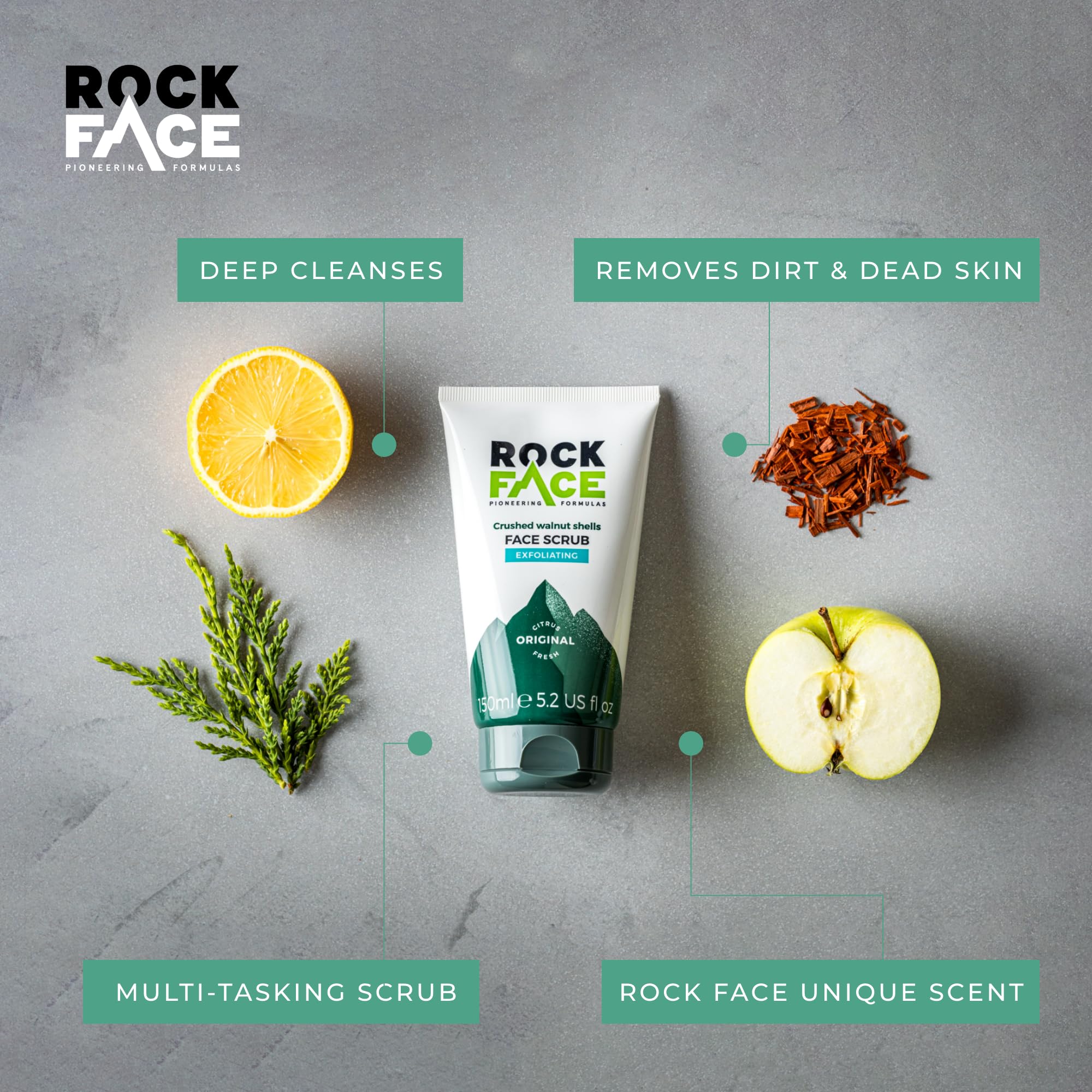 Rockface Exfoliating Face & Body Scrub for Men with Walnut Shells and Rice 3