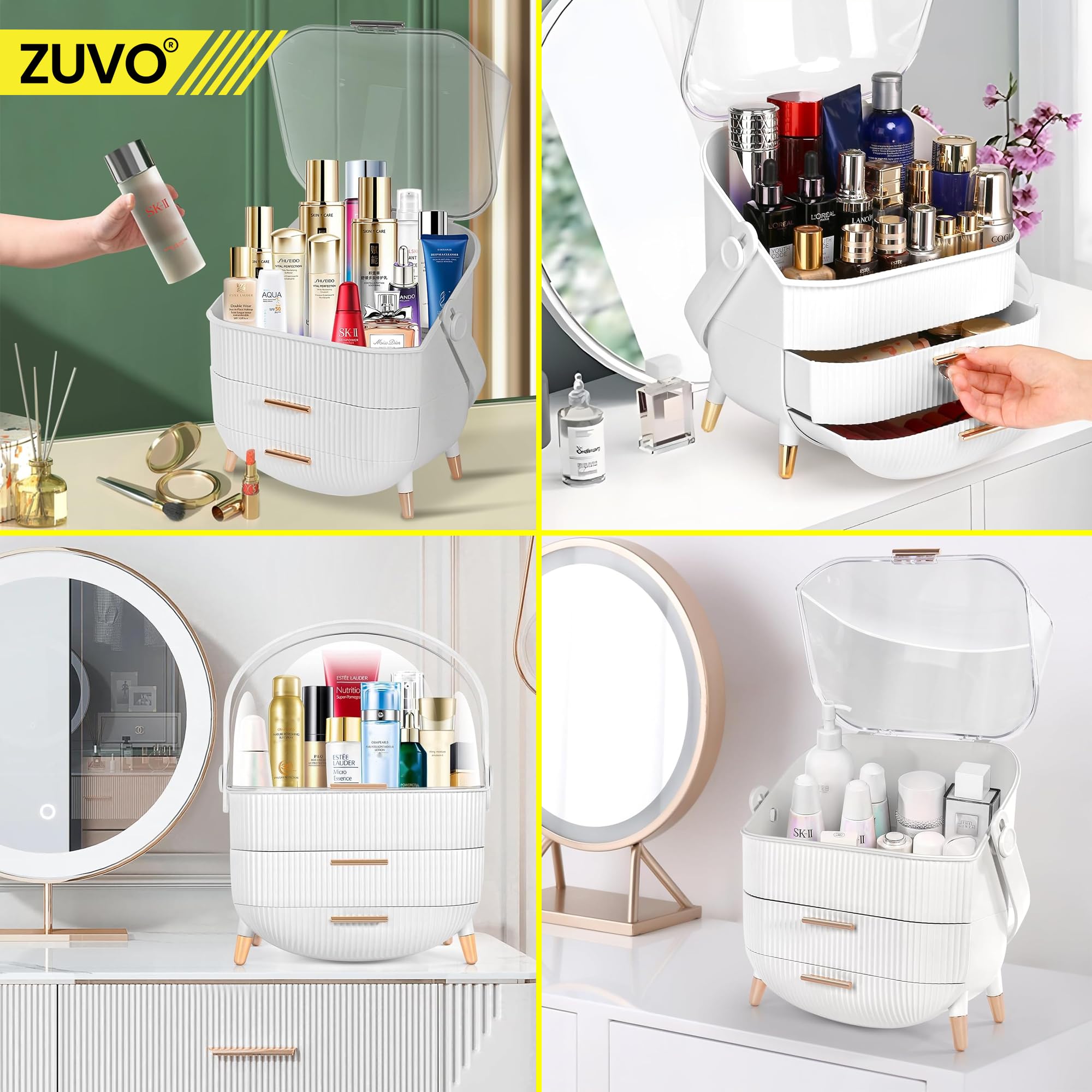 Zuvo Expandable Makeup Organiser with 2 Large Drawers for Skincare & Cosmetics 7