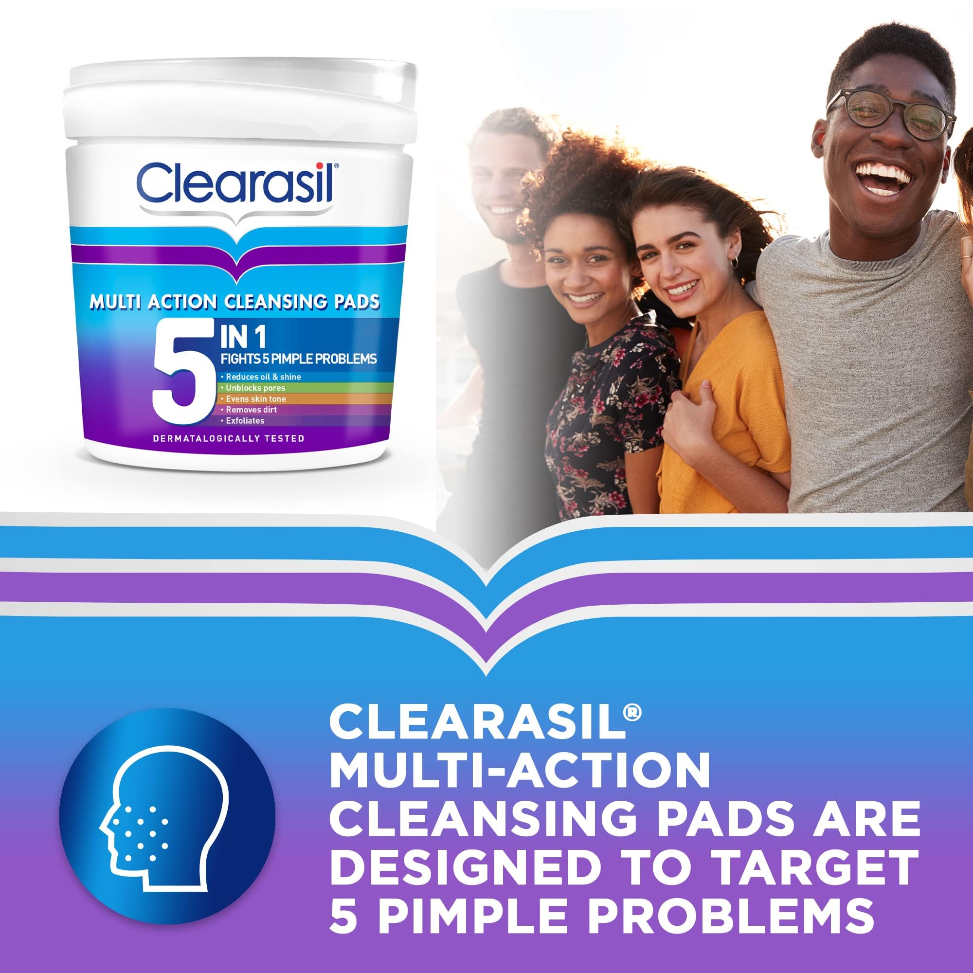 Clearasil 5-in-1 Ultra Cleansing Salicylsäure-Pads, Gesichtspeeling für