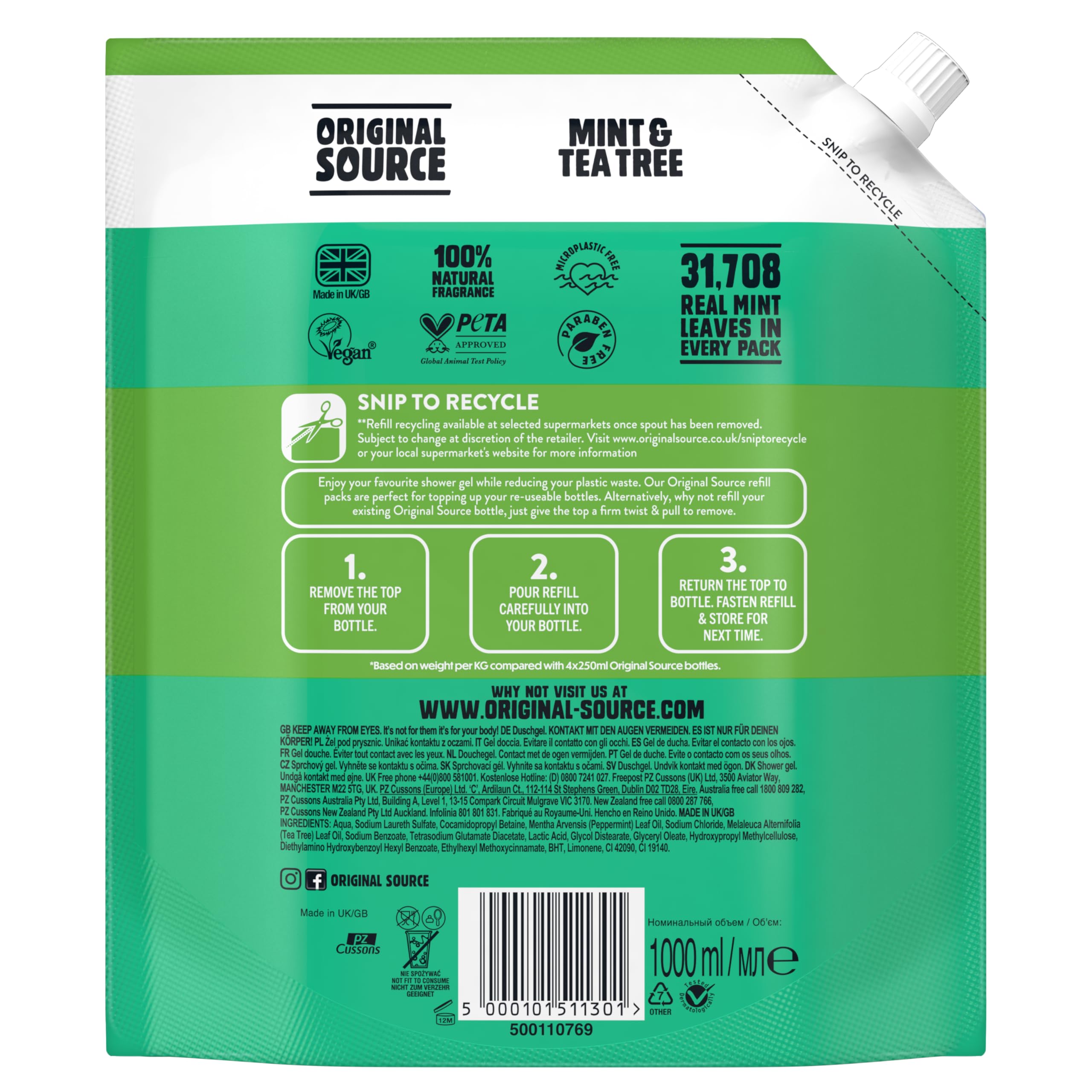 Original Source Mint & Tea Tree Shower Gel Multipack (3 x 1000ml) - Vegan 5