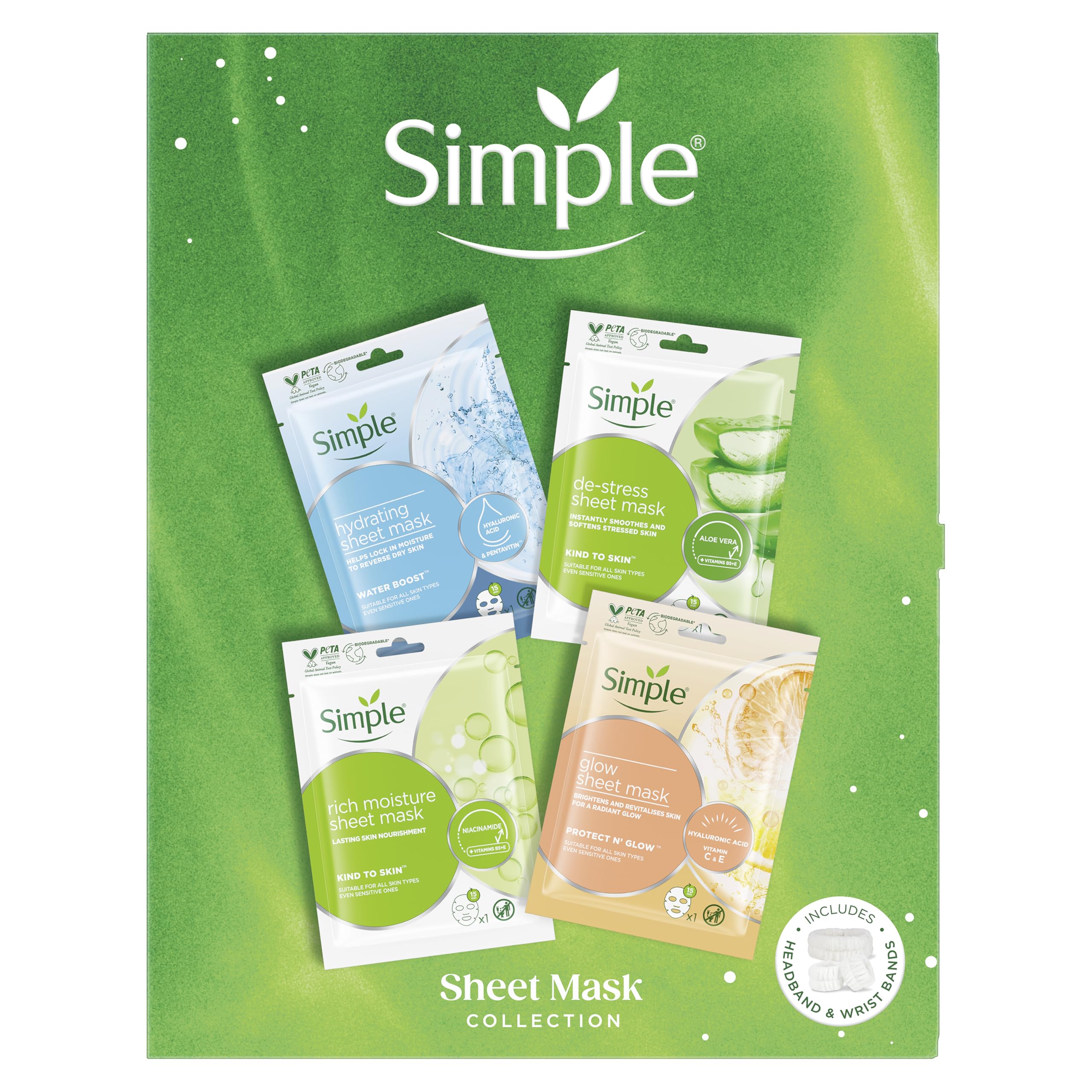 Simple Sheet Mask Collection Gift Set with 4 Favourite Masks and Accessories
