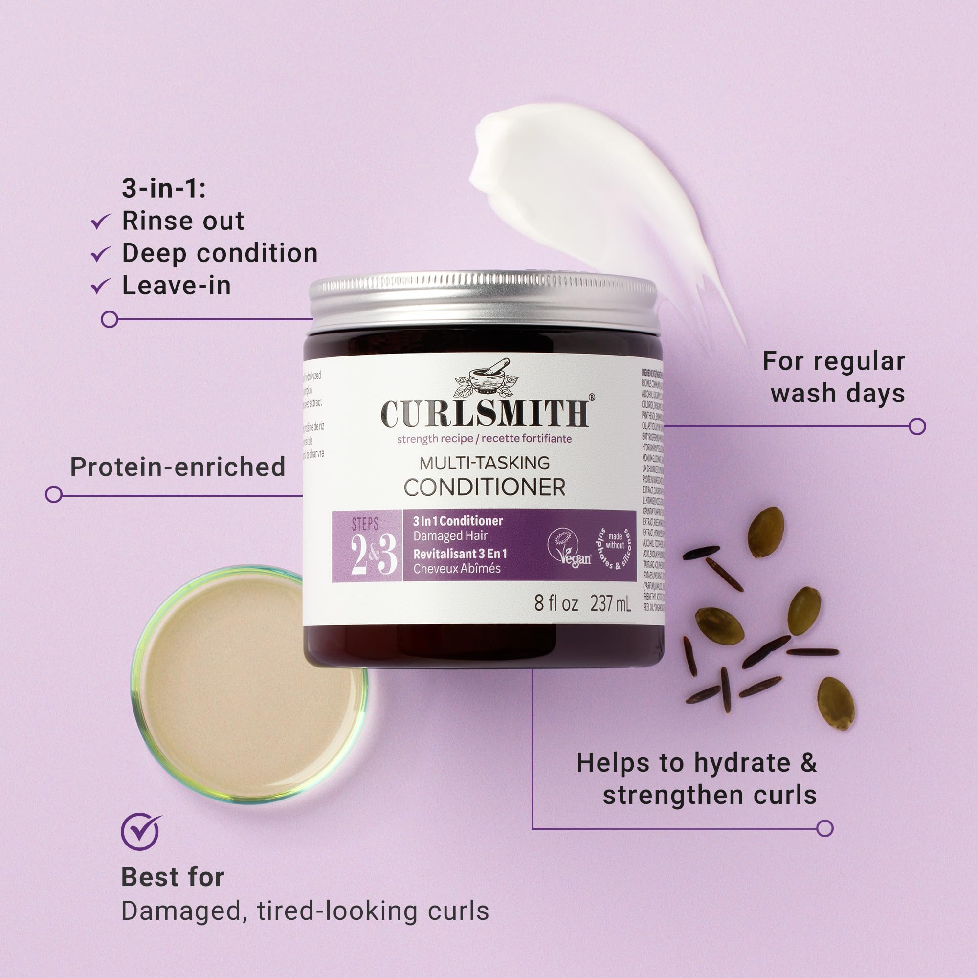CURLSMITH Multi-Tasking Conditioner 3 in 1 for Damaged Hair, Protein Moisture Balance 237ml 2