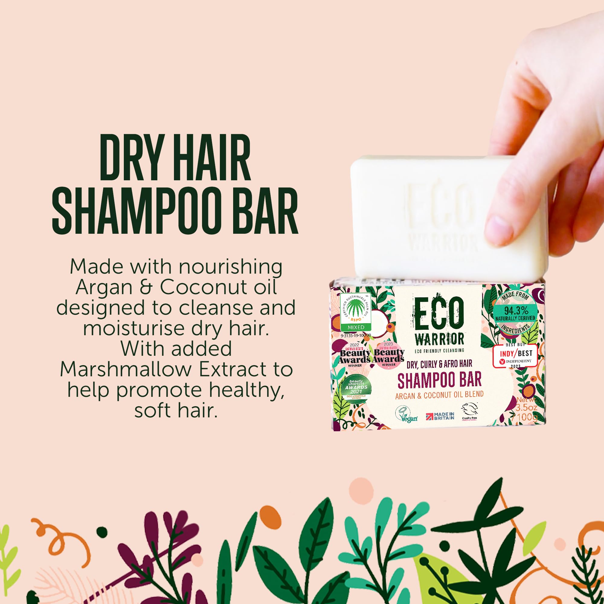 Eco Warrior Shampoo-Bar für trockenes Haar – Vegan, tierversuchsfrei, ohne SLS und Parabene, mit pflegendem Argan- und Kokosnussöl sowie Eibischextrakt für weiches, trockenes Haar, Little Soap Company, 100 g 5