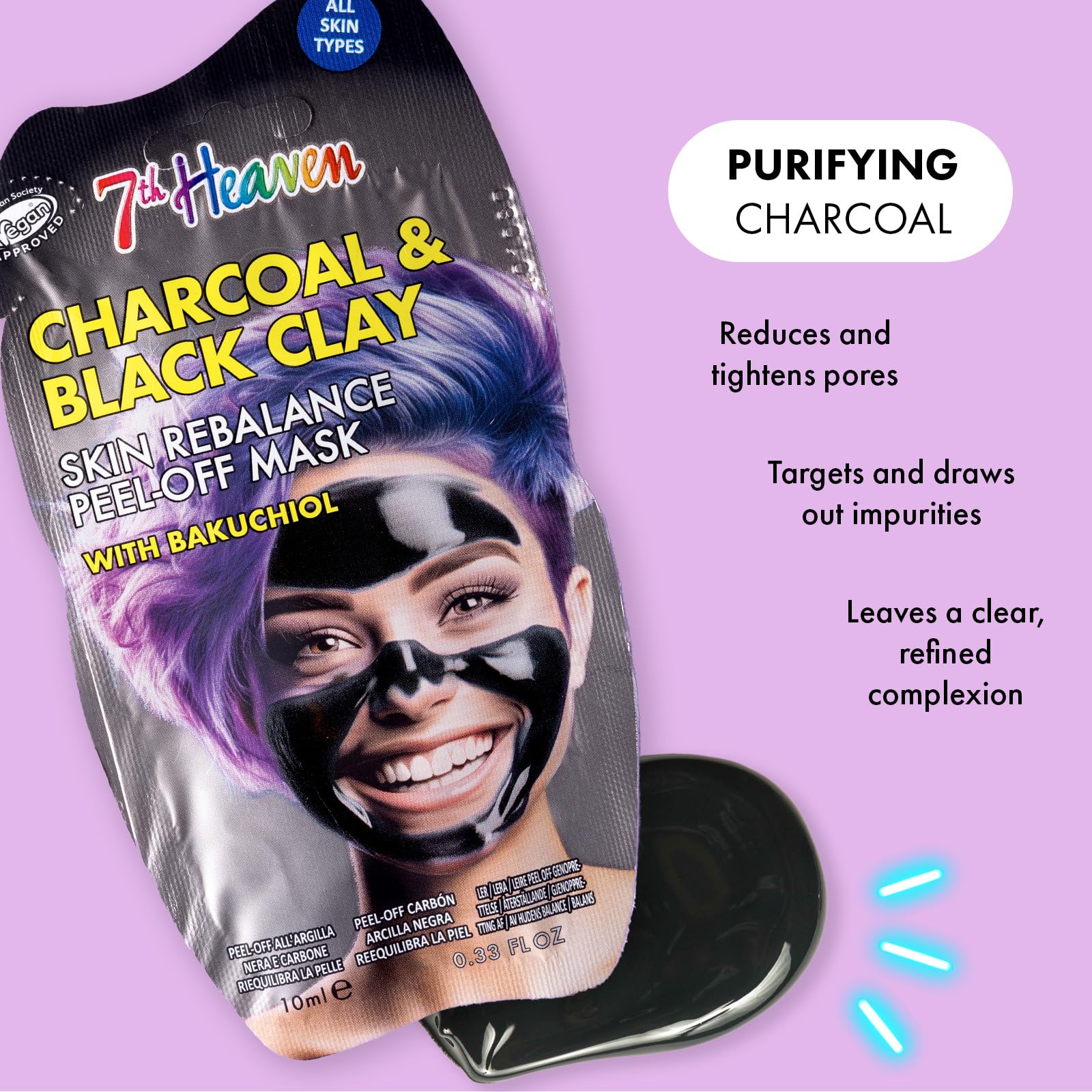 7th Heaven Charcoal Clay Peel Off Face Mask with Bakuchiol for Skin Rebalance 4
