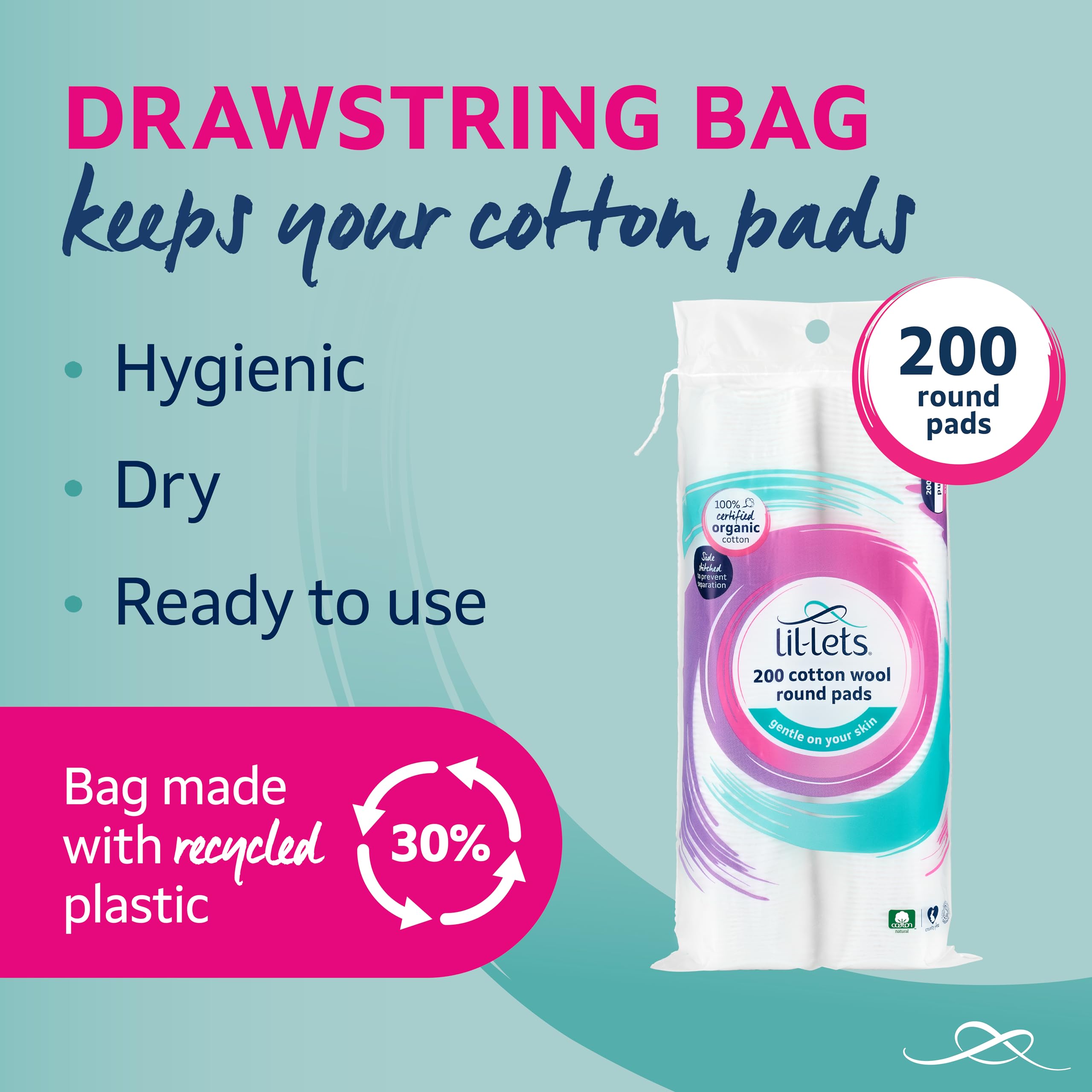 Lil-Lets Certified Organic Cotton Wool Round Pads, 200 Count, 100% Pure Cotton 5