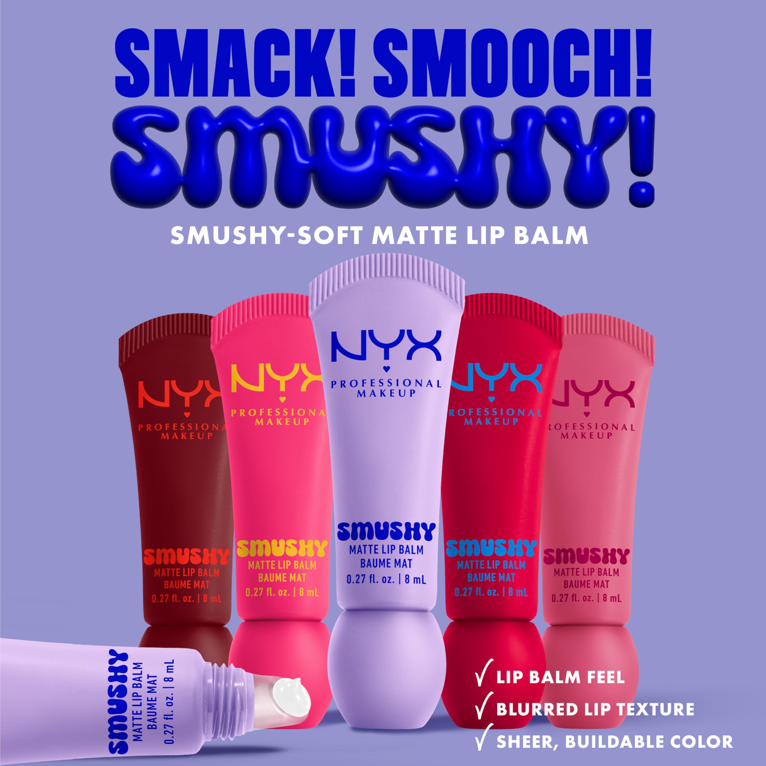 NYX Professional Makeup Smushy Matte Lip Balm, Squeeze N' Sizzle, Hydrating Buildable Colour 5