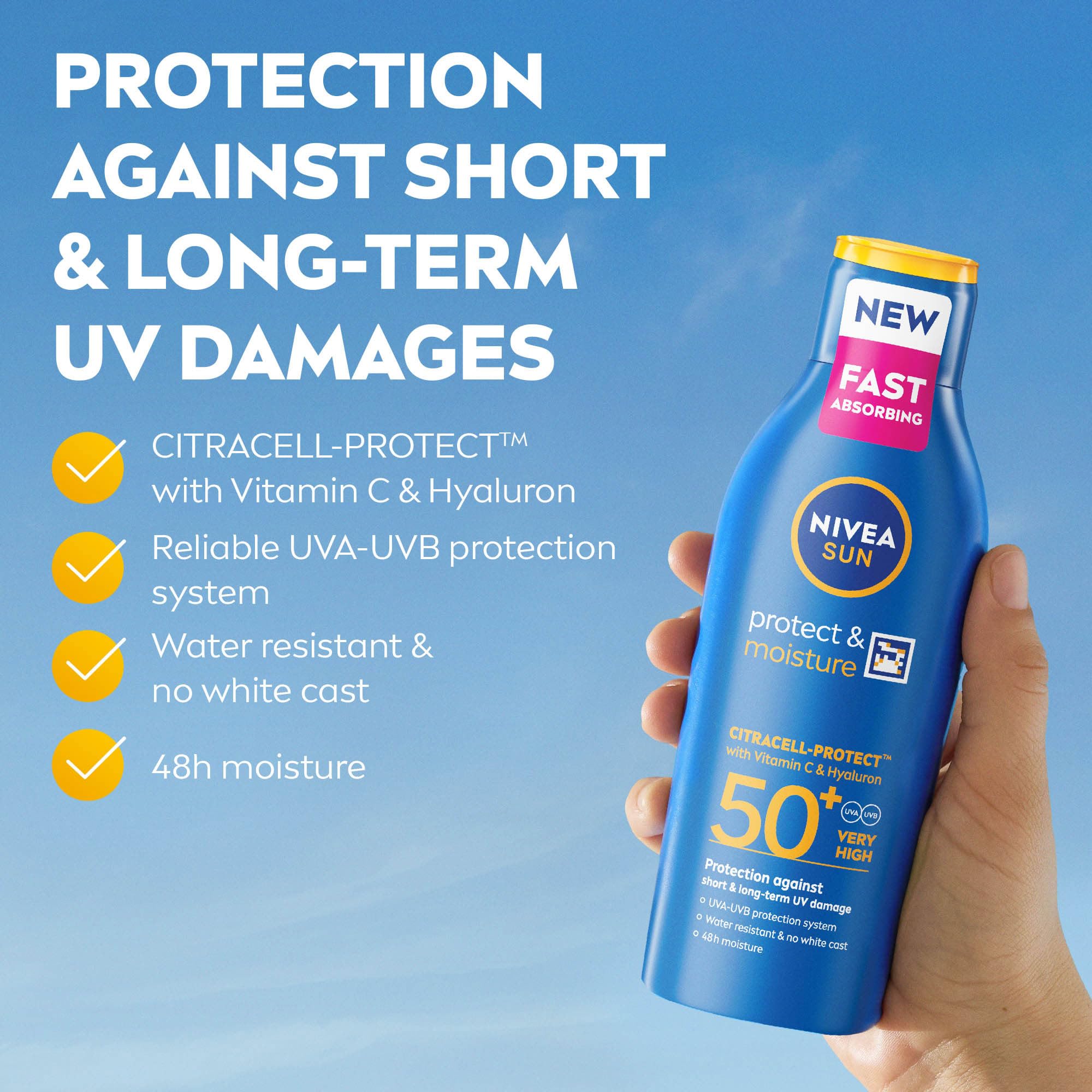 NIVEA SUN Protect & Moisture Sun Lotion SPF 50+ with Vitamin E, 48H Moisture, 200 ml 4