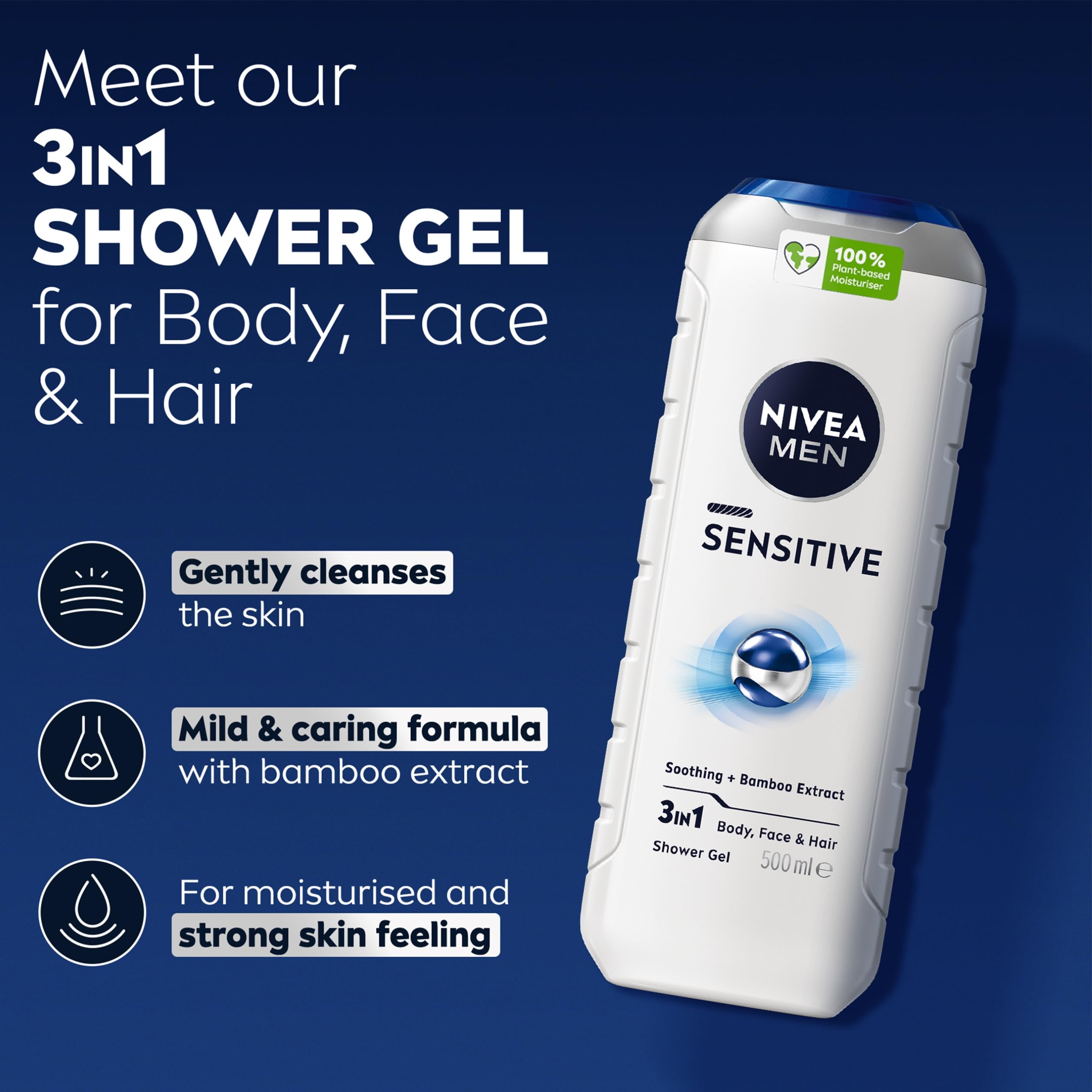 NIVEA MEN Sensitive Shower Gel 500 ml - Alcohol-Free Body, Face & Hair Wash