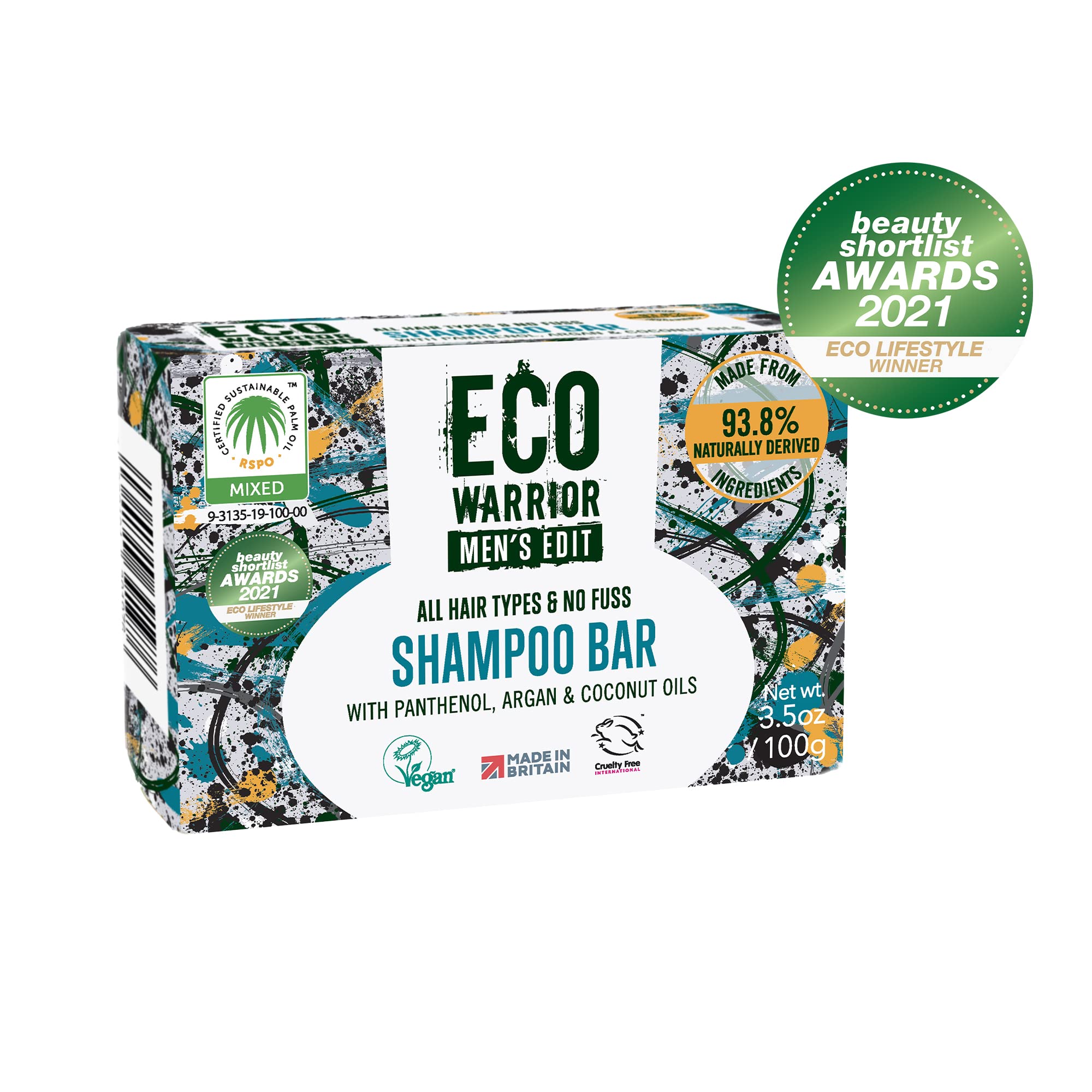 Eco Warrior Men’s Edit Shampoo Bar 100g | Natural, Vegan, Argan & Coconut Oils