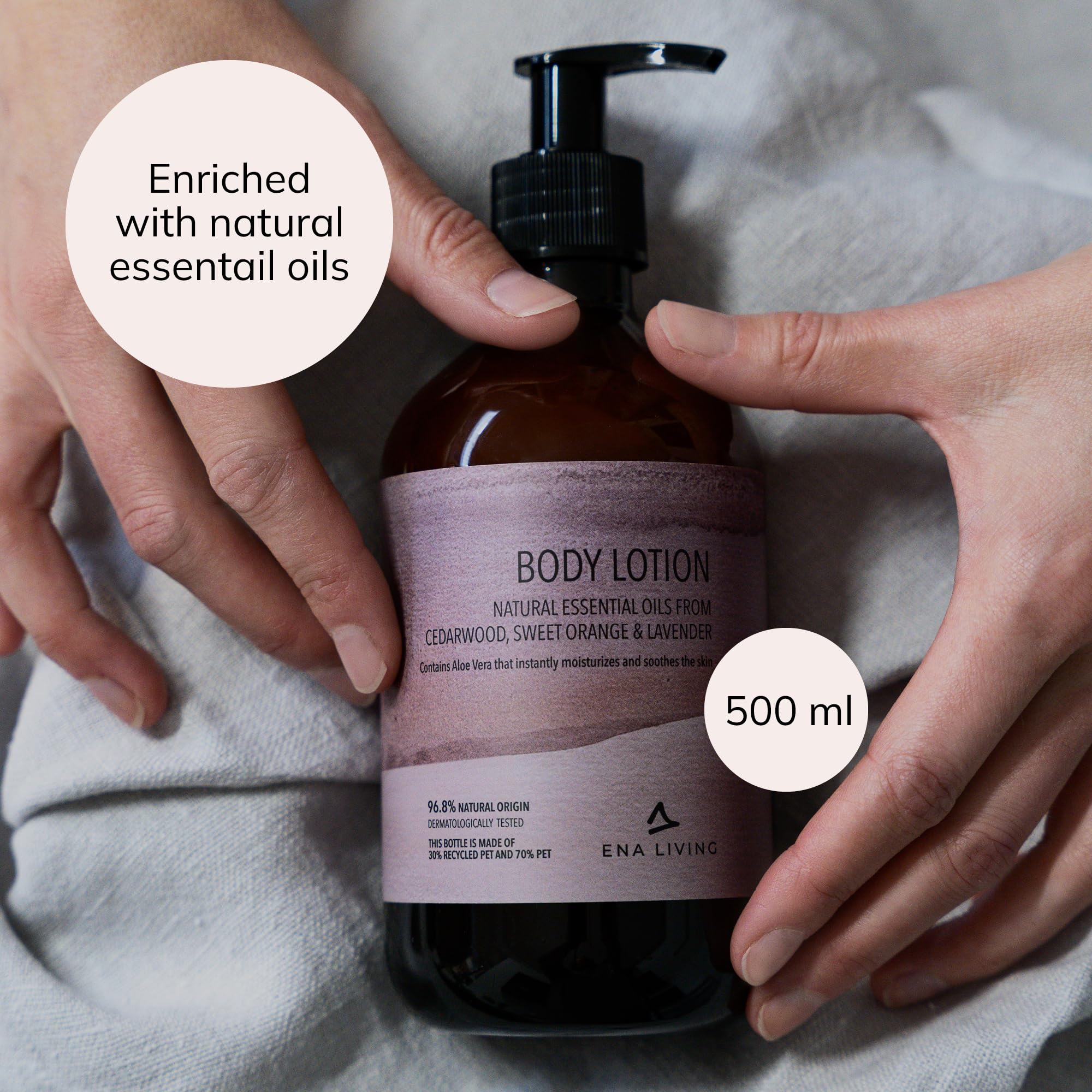 ENA Living Cedar Scented Lotion | 500ml | Dermatologically Tested Moisturiser for Dry Skin