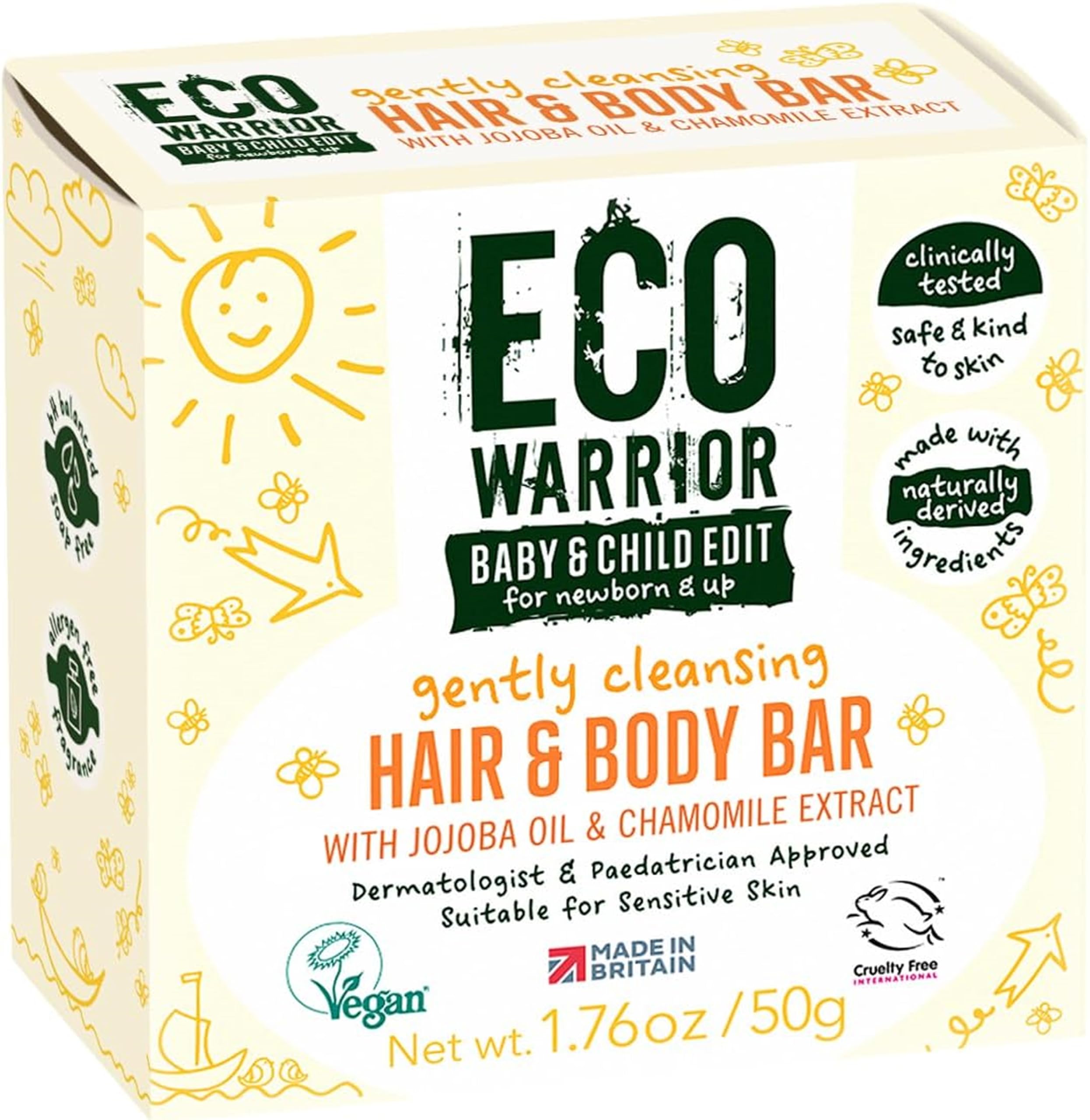 Eco Warrior Baby & Child Hair & Body Bar 50g | Vegan, Cruelty-Free 2-in-1 Wash