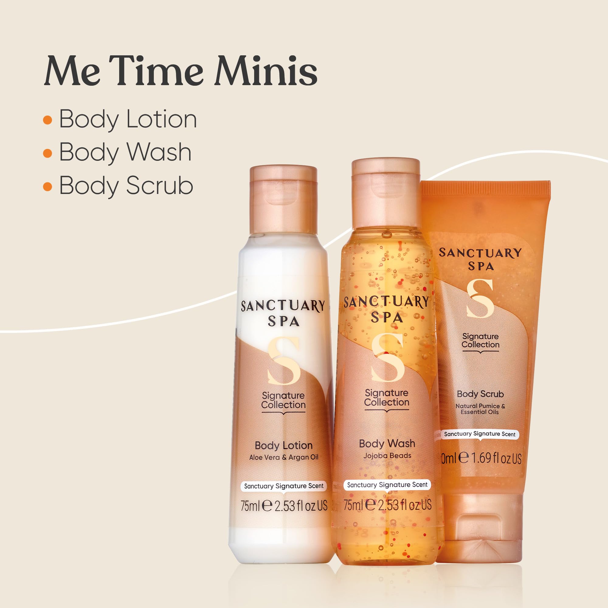 Sanctuary Spa Me Time Minis Gift Set - Vegan Body Wash, Scrub & Lotion 3