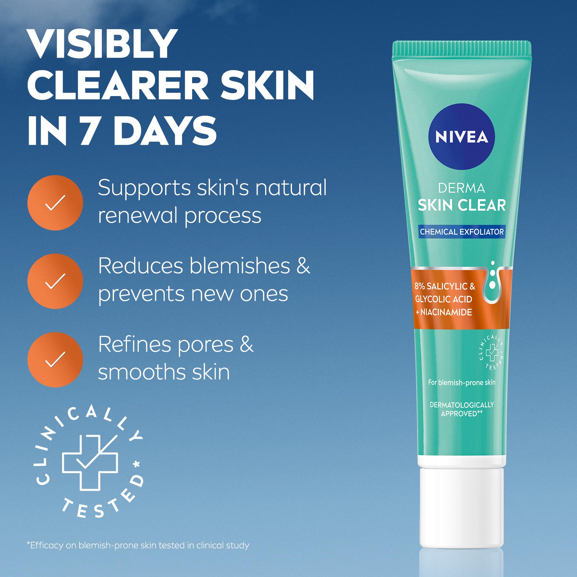 NIVEA Derma Skin Clear Chemical Exfoliator with 8% Salicylic & Glycolic Acid (40ml)