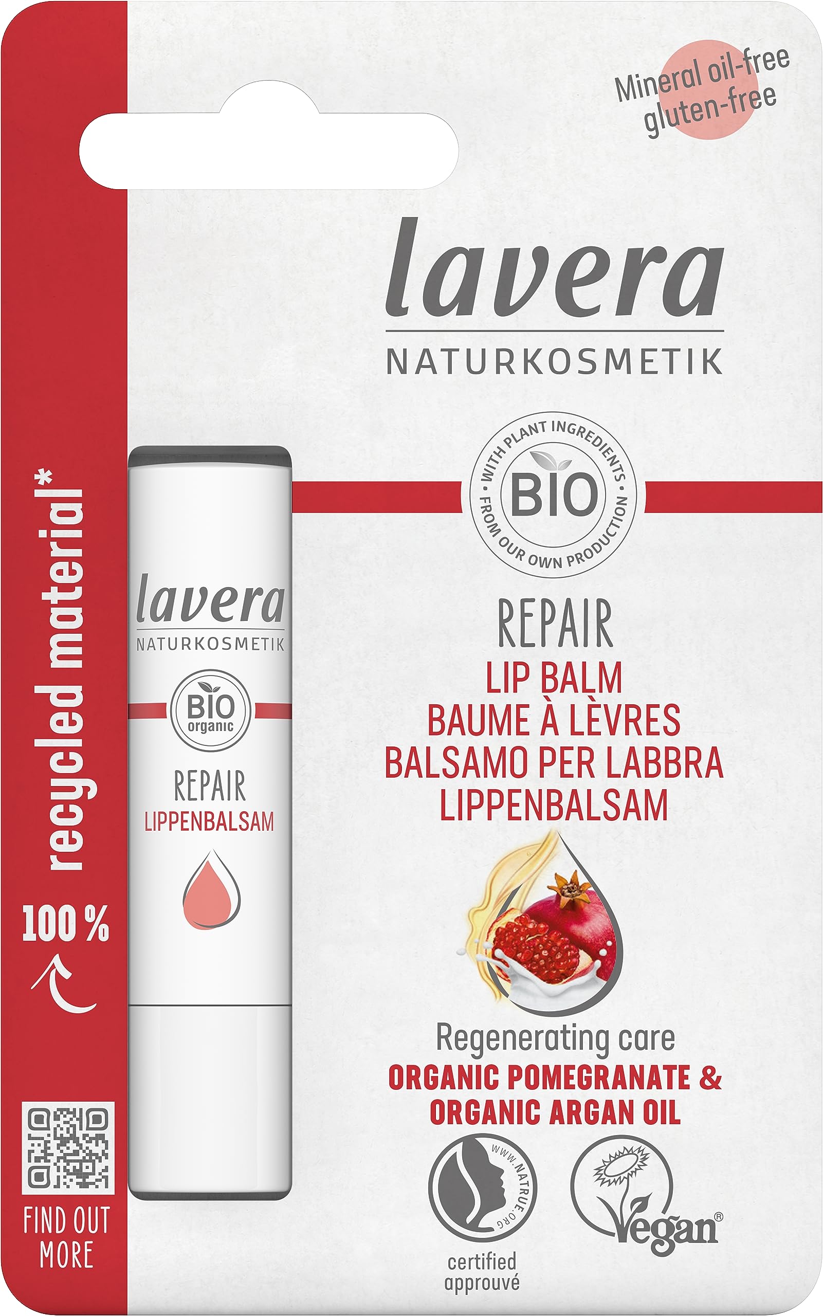 lavera Repair Lip Balm with Organic Pomegranate & Argan Oil for Chapped Lips
