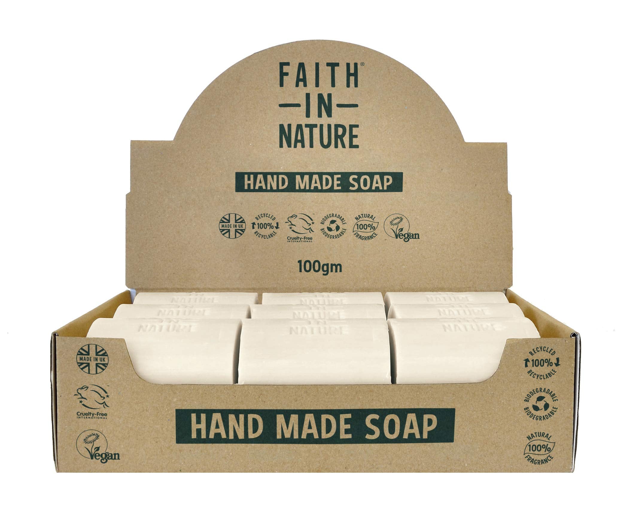 FAITH IN NATURE Tea Tree Hand Soap Bar, 18 x 100g Bulk Box, Vegan & Cruelty Free