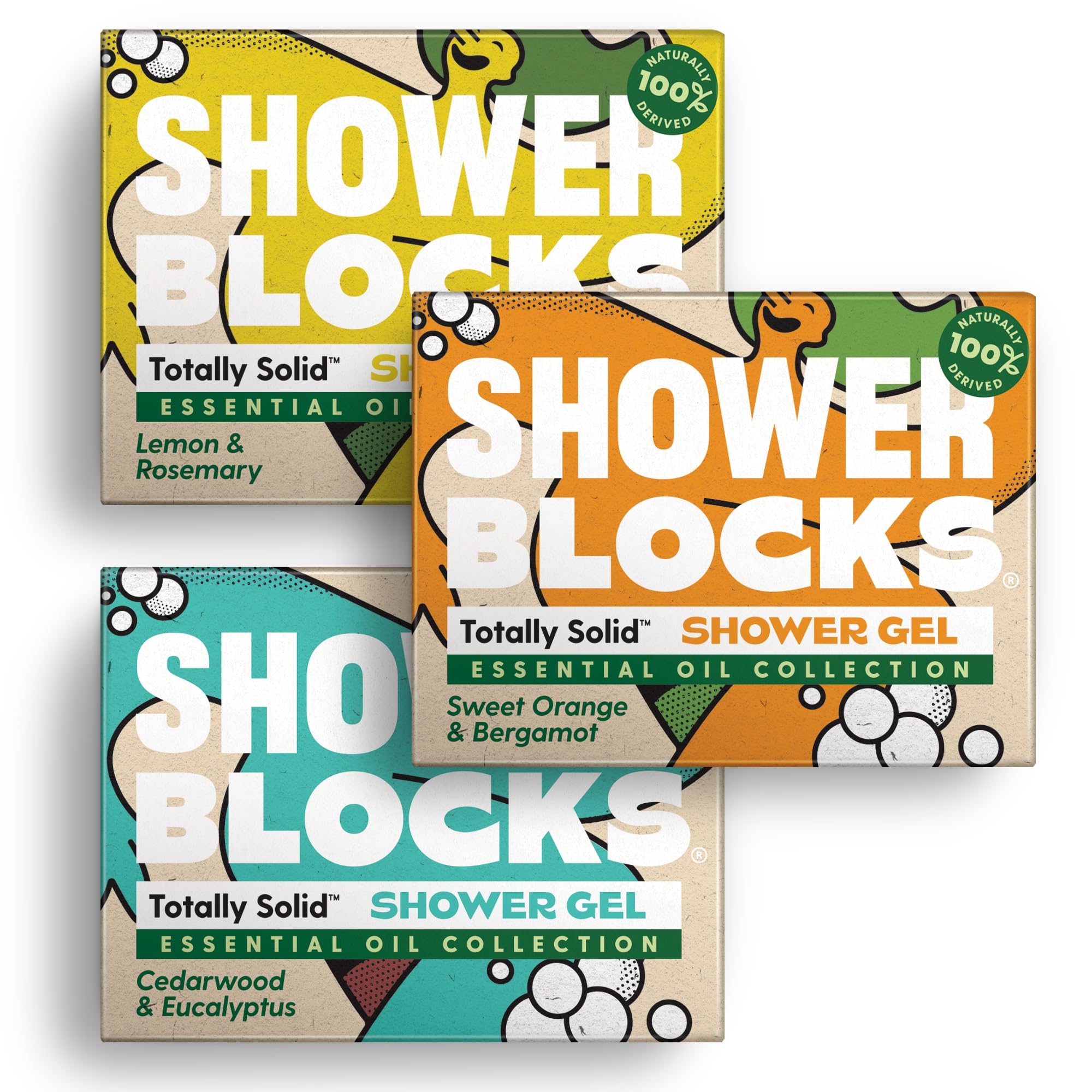 Shower Blocks Mixed 3 Pack Solid Shower Gels - Essential Oil Collection | Vegan & Plastic Free