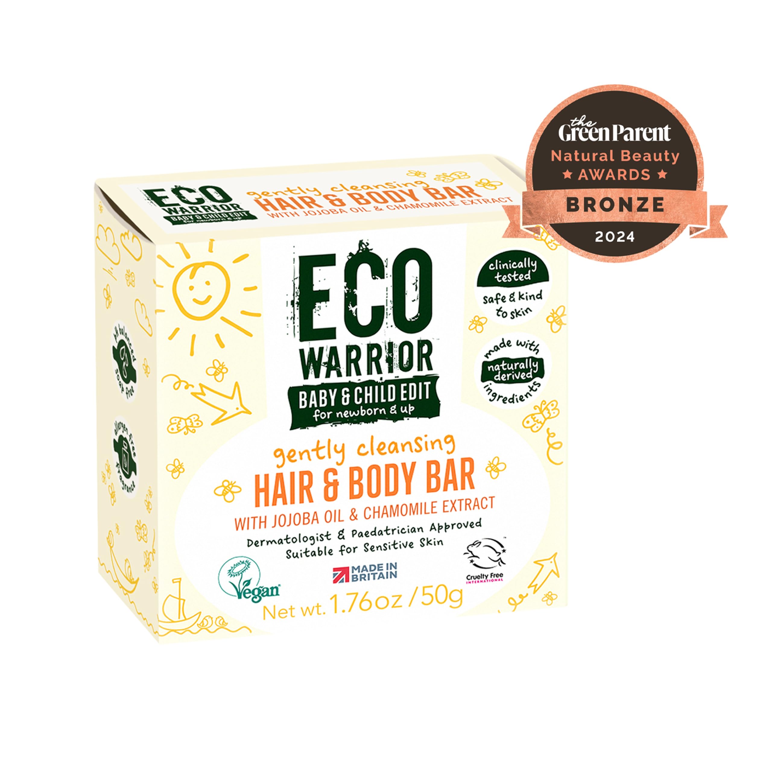 Eco Warrior Baby- und Kinder-Haar- und Körperseife 50 g | Vegan, tierversuchsfrei, 2-in-1-Waschmittel 4