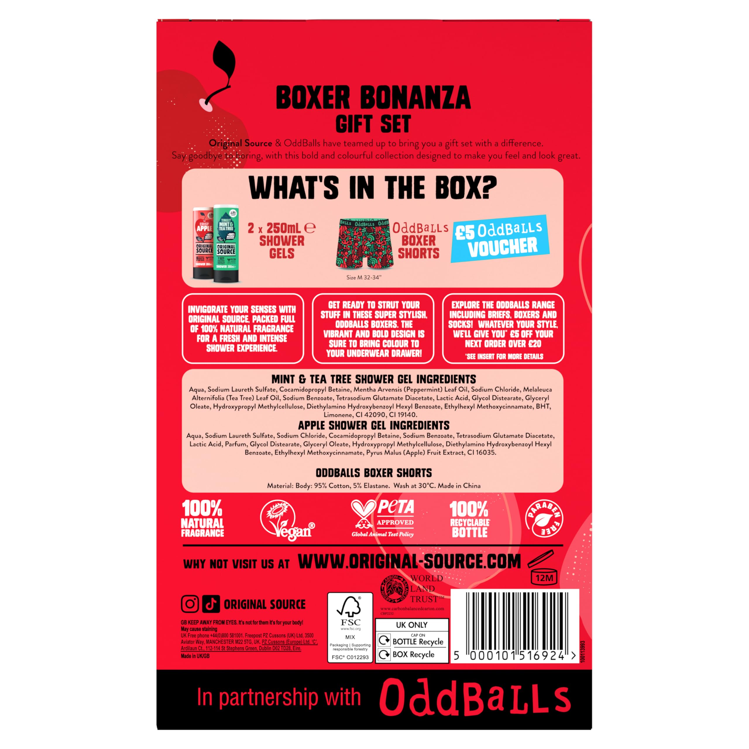 Original Source x Oddballs Boxer Bonanza Geschenkset mit Duschgel und Boxershorts mit Apfel-Minz-Teebaumduft, Geschenkidee für Männer, Geburtstagsgeschenk, 100 % natürlicher Duft, vegan, tierversuchsfrei 6