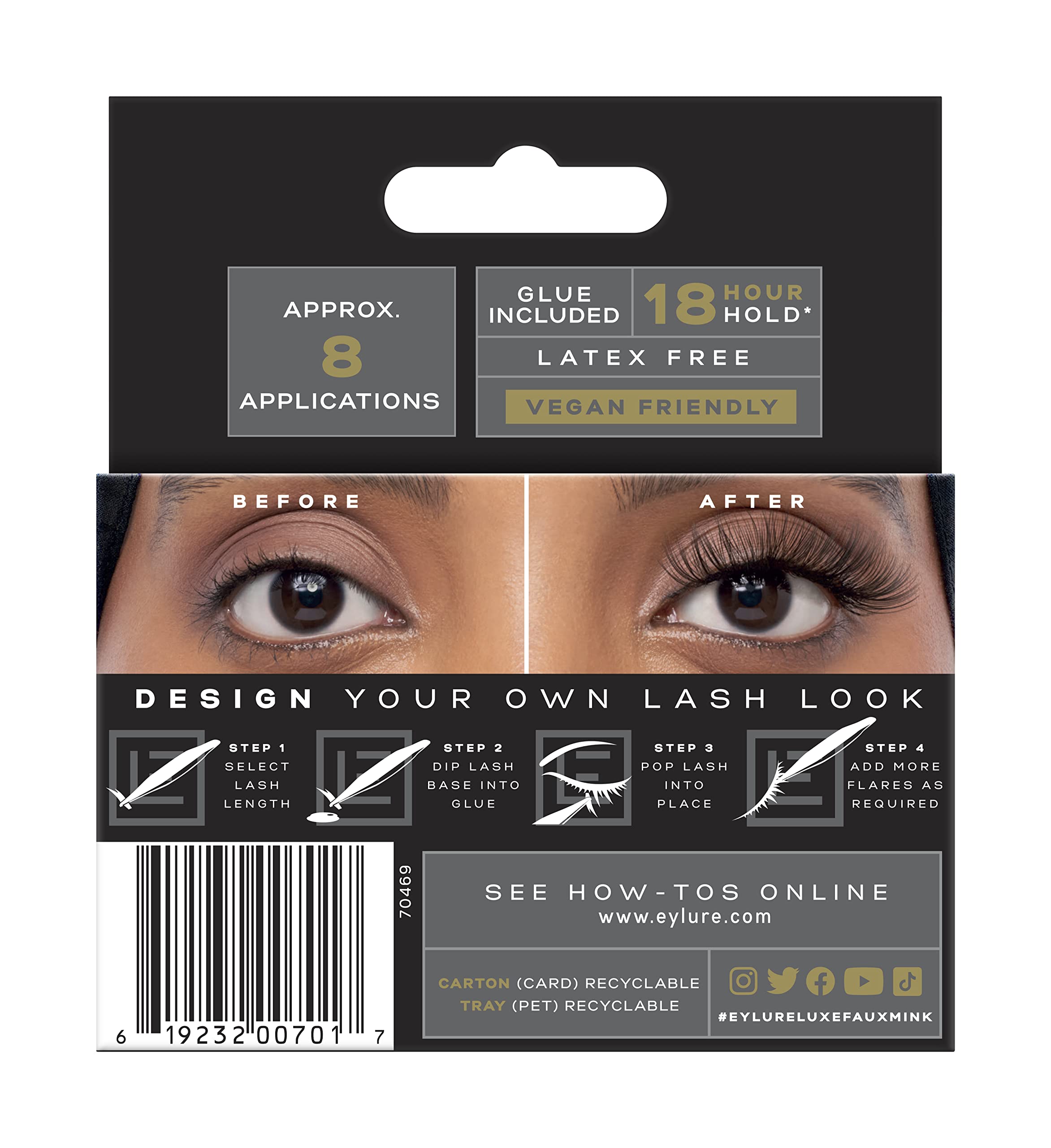 Eylure Luxe Faux Mink Individual Lashes Black - Short, Medium & Long Flares