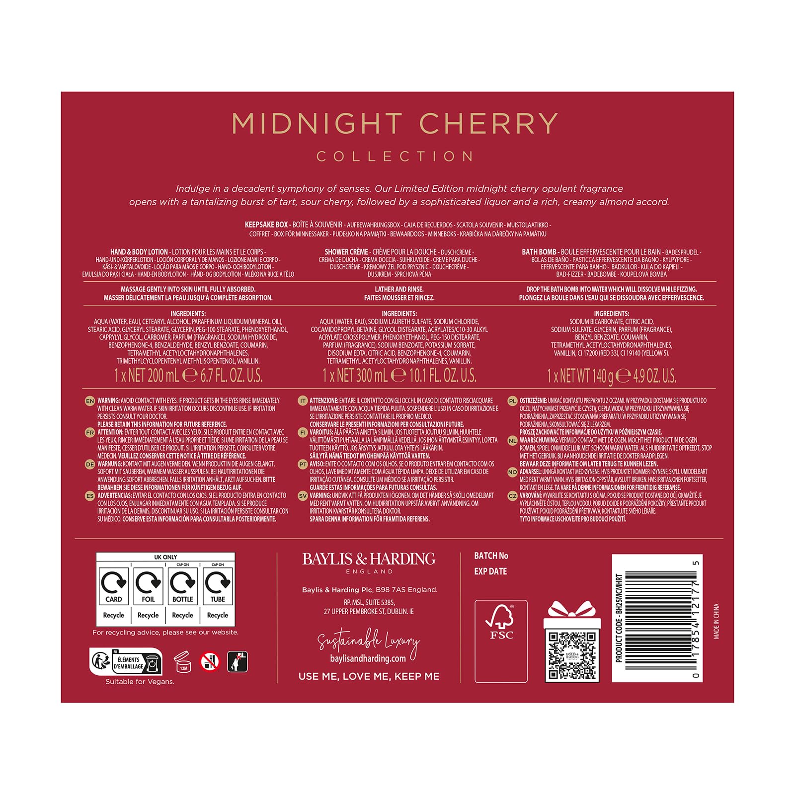 Baylis & Harding Midnight Cherry Luxury Heart Keepsake Gift Set - Vegan Friendly 7