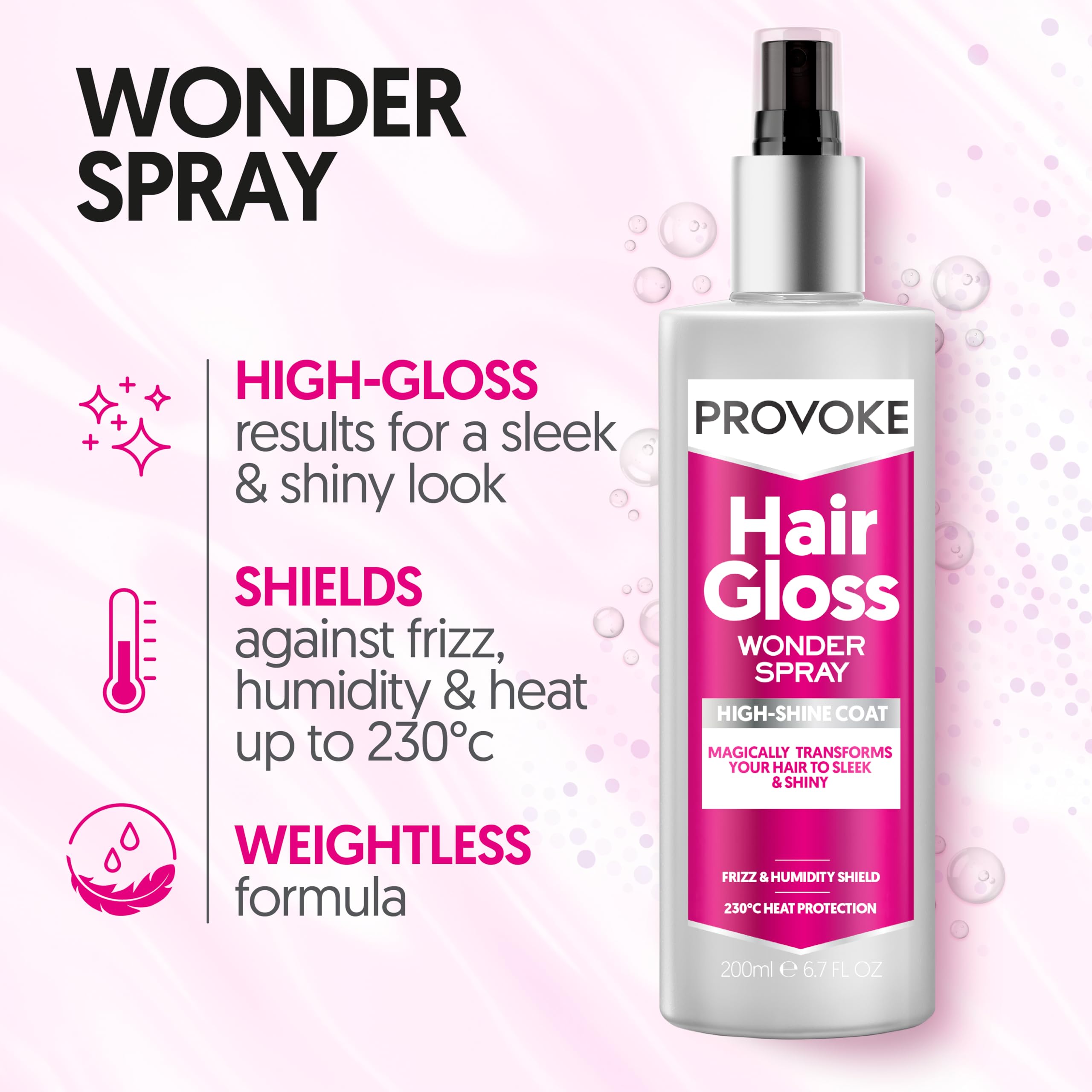 PROVOKE Hair Gloss High-Shine Coat Wonder Spray 200ml for Shine and Finish