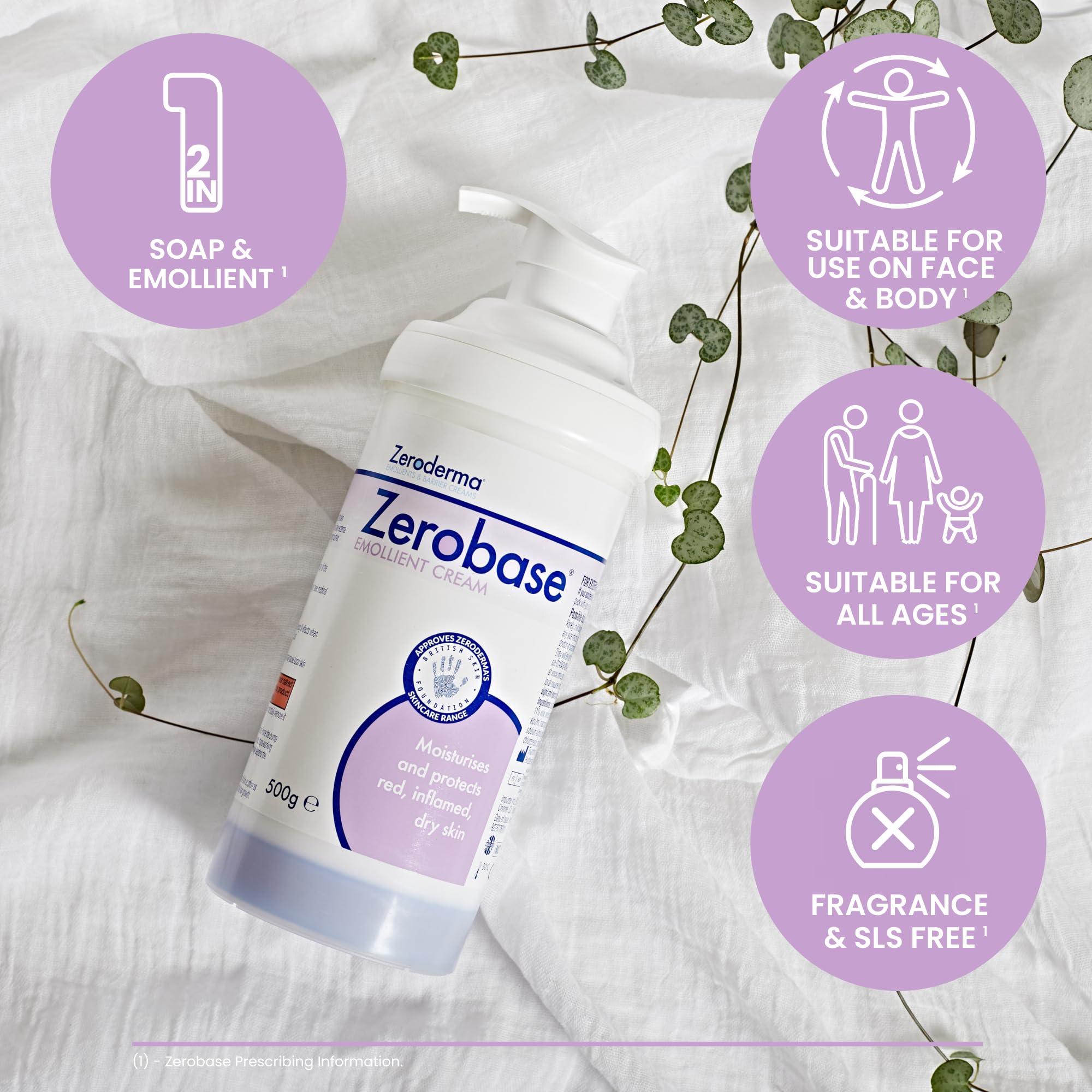 Zeroderma Zerobase Emollient Cream 2-in-1 Moisturiser & Soap Substitute for Dry Skin 3